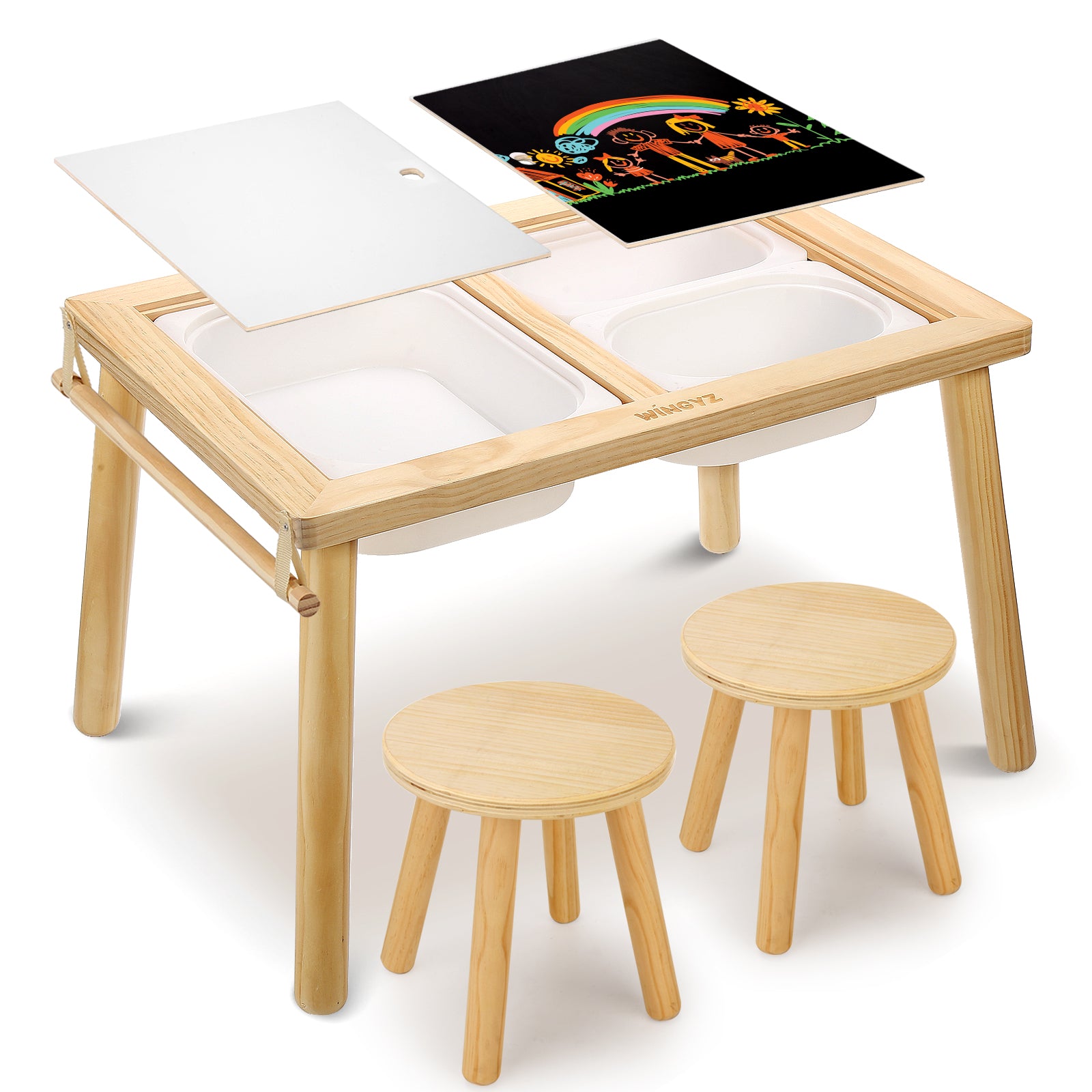 Sweet Time Toddler Sensory Table Chairs, Wood Kids Activity Table with Storage Play Study Furniture