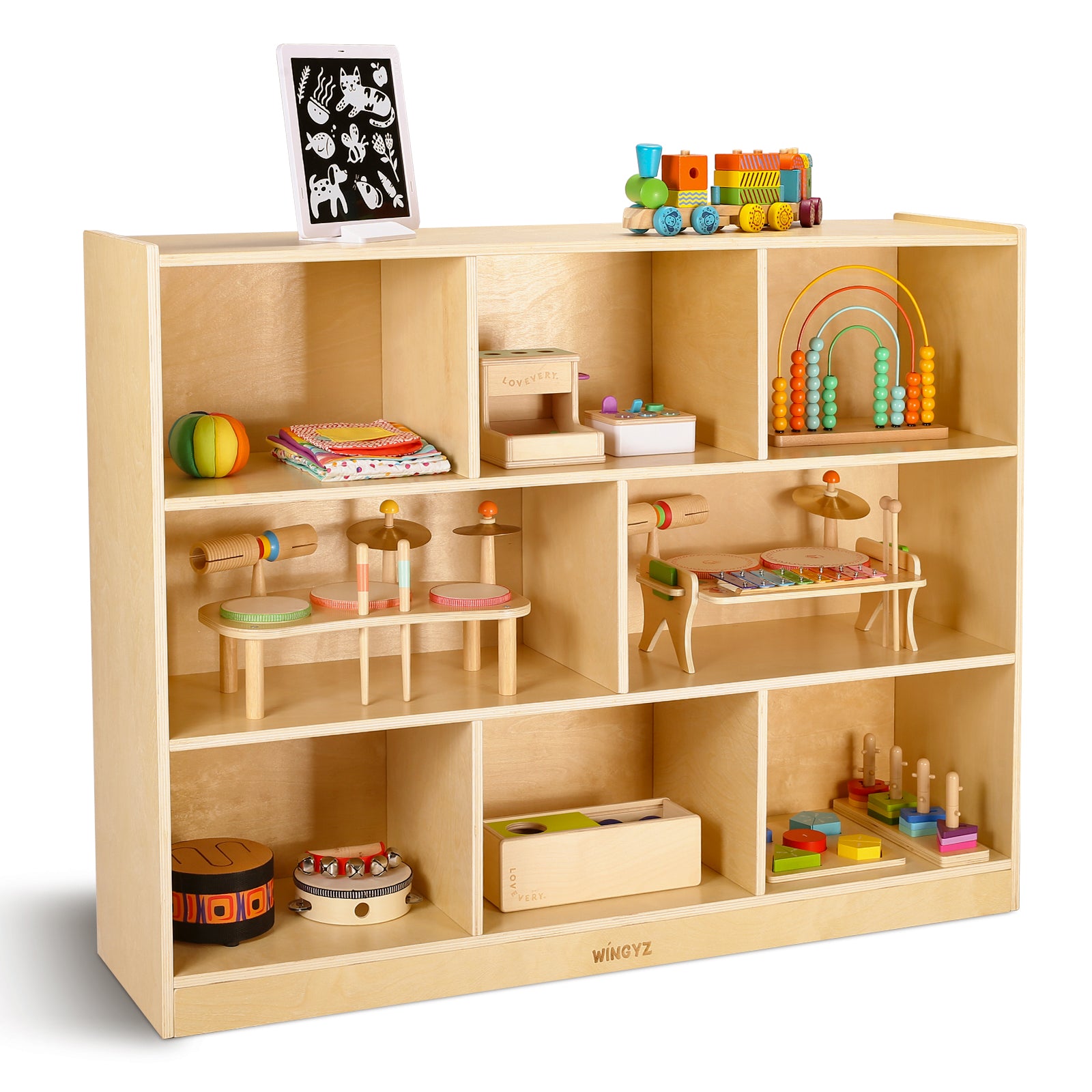 Sweet Time Wooden Storage Cabinet 3 Tier Bookshelf Kid Toy Organizer Book Shelf for Playroom Classrooms