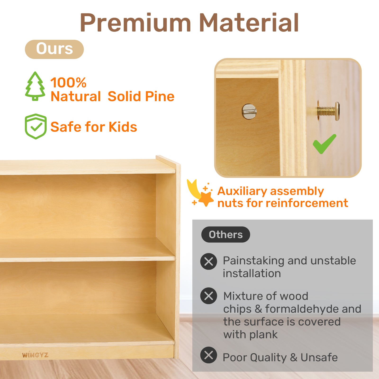 Sweet Time Wooden Storage Cabinet Kids Toy Storage Organizer Book Shelf for Child Playroom Classroom