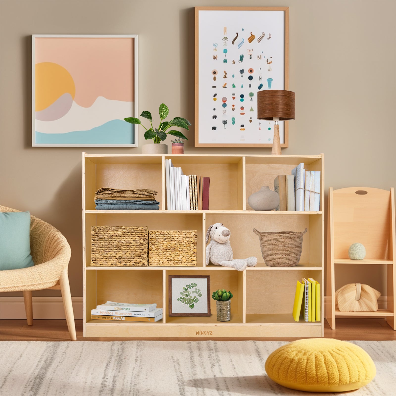 Sweet Time Wooden Storage Cabinet 3 Tier Bookshelf Kid Toy Organizer Book Shelf for Playroom Classrooms