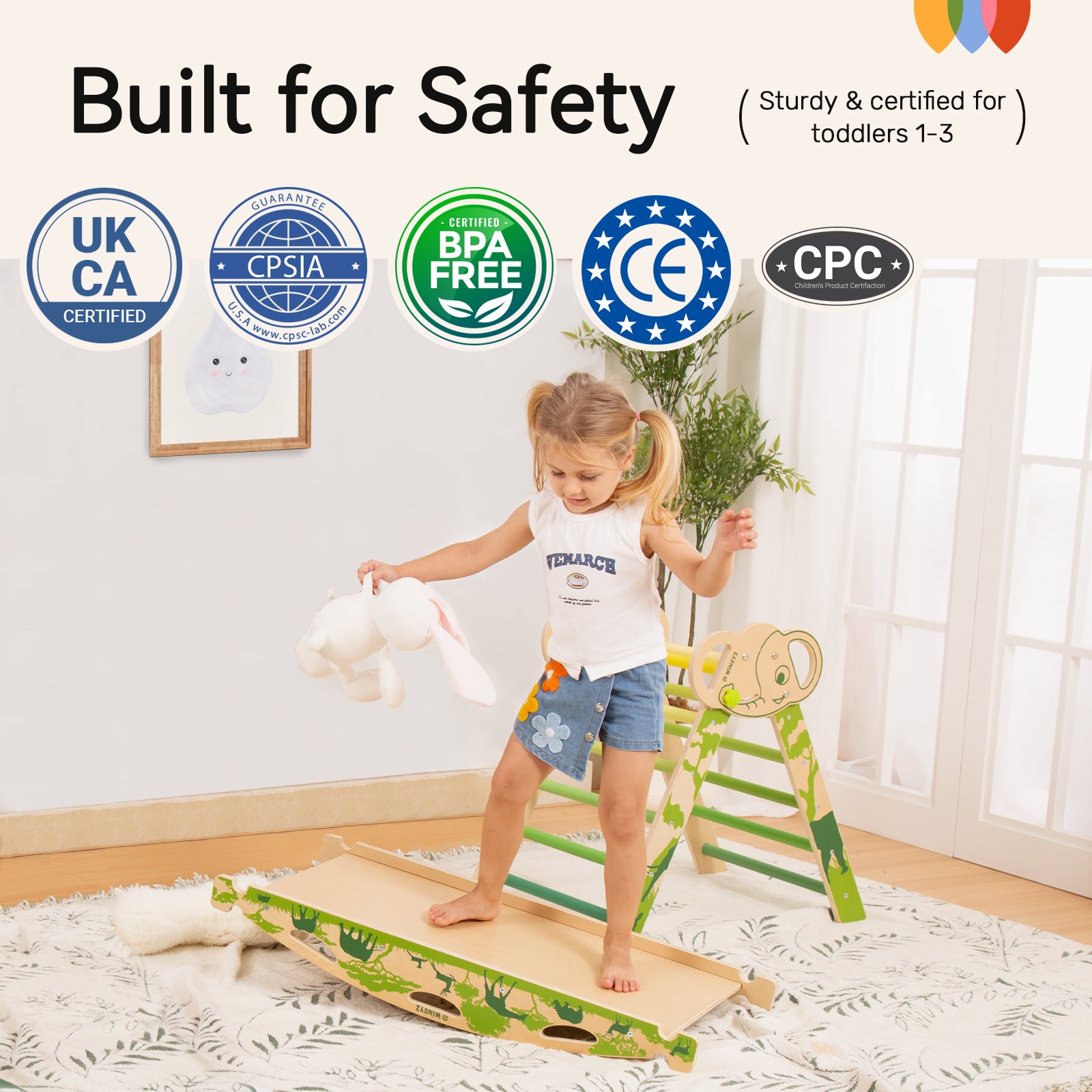 Sweet Time Pikler Triangle Set with Cushion, 8 in 1 Wooden Montessori Climbing Toys, Foldable Indoor Playground Jungle Gym Playsets for Toddler, Baby, Kid