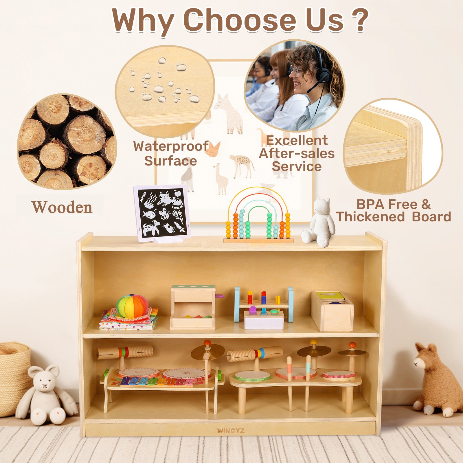 Sweet Time Wooden Storage Cabinet Kids Toy Storage Organizer Book Shelf for Child Playroom Classroom