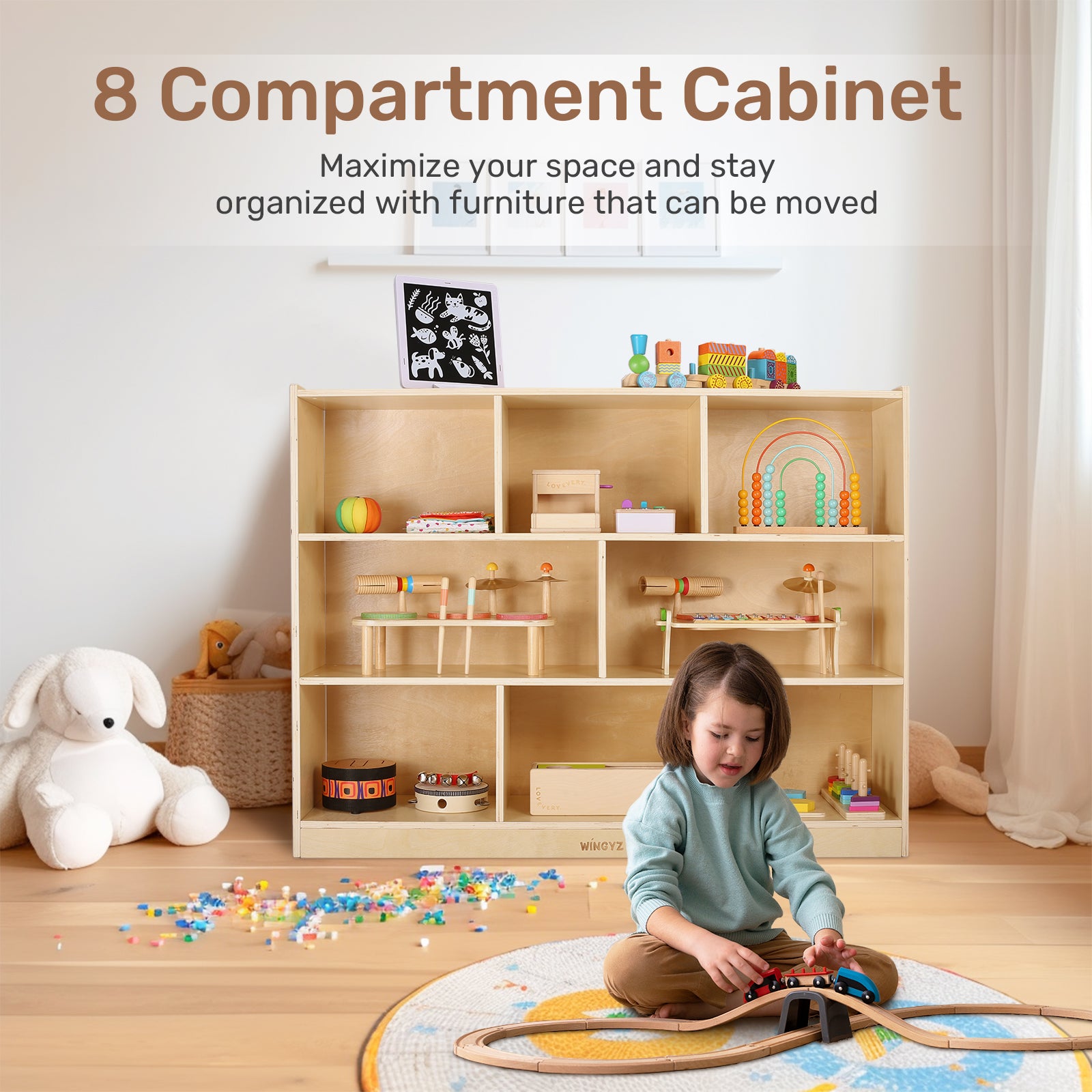 Sweet Time Wooden Storage Cabinet 3 Tier Bookshelf Kid Toy Organizer Book Shelf for Playroom Classrooms