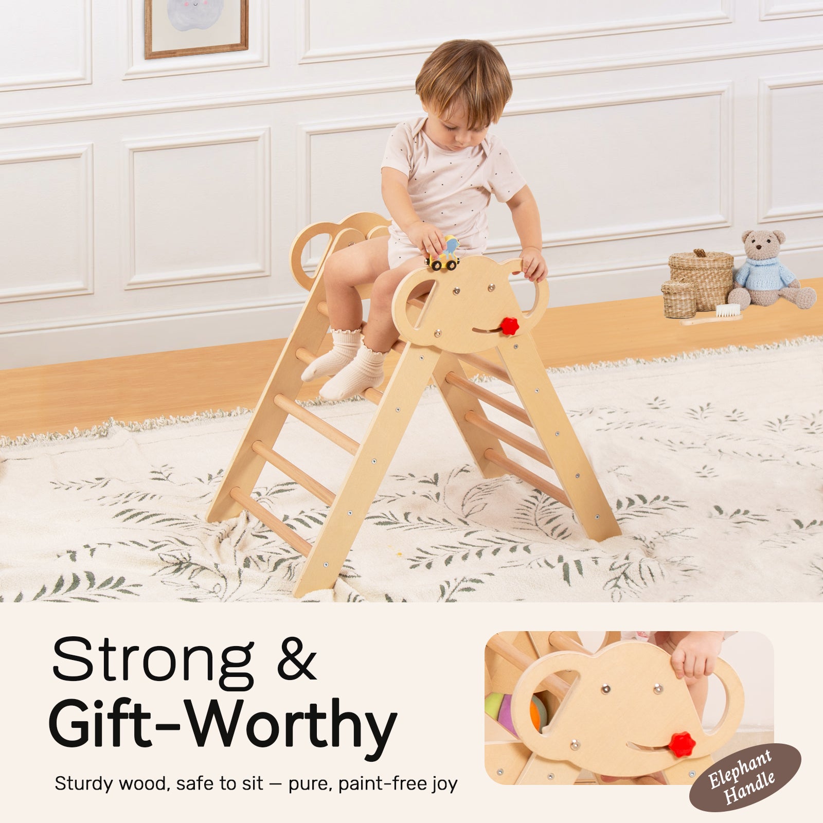 Sweet Time Pikler Triangle Set with Cushion, 8 in 1 Wooden Montessori Climbing Toys, Foldable Indoor Playground Jungle Gym Playsets for Toddler, Baby, Kid