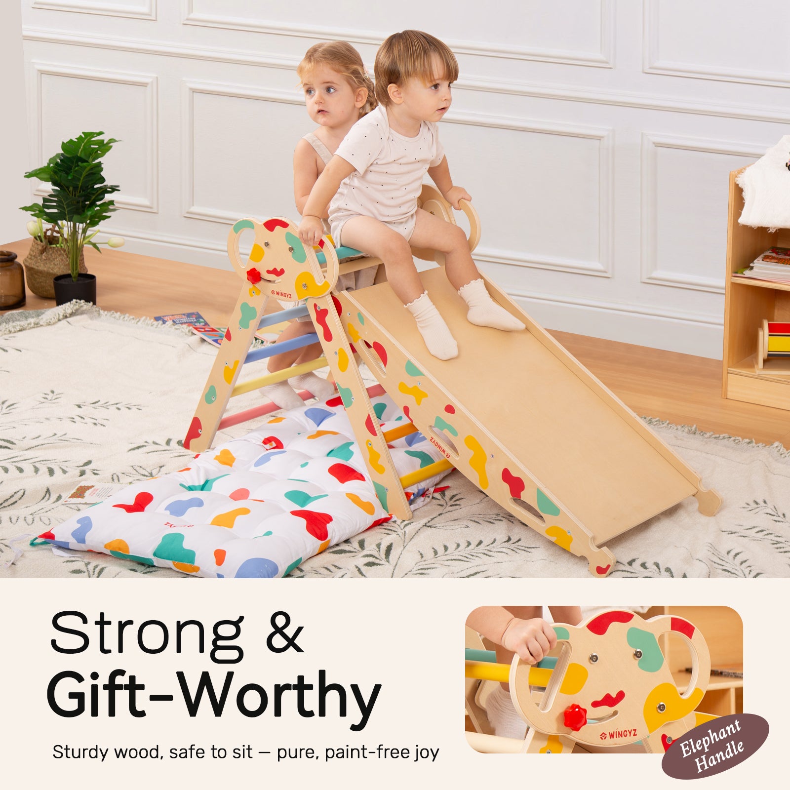 Sweet Time Pikler Triangle Set with Cushion, 8 in 1 Wooden Montessori Climbing Toys, Foldable Indoor Playground Jungle Gym Playsets for Toddler, Baby, Kid