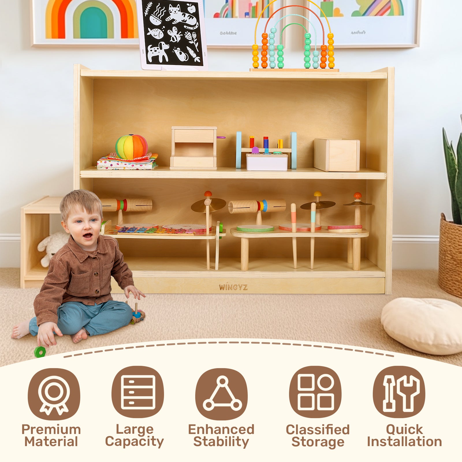 Sweet Time Wooden Storage Cabinet Kids Toy Storage Organizer Book Shelf for Child Playroom Classroom