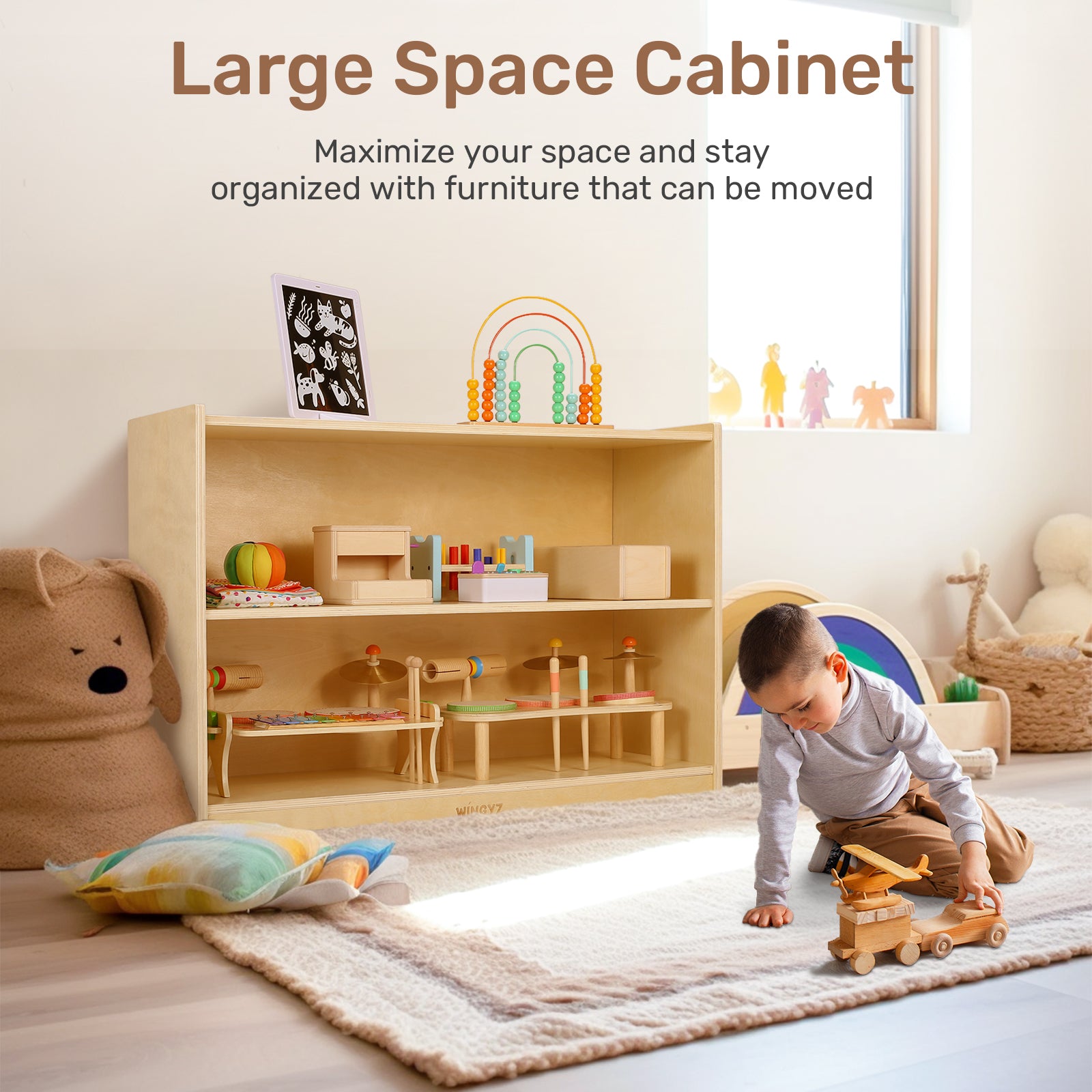 Sweet Time Wooden Storage Cabinet Kids Toy Storage Organizer Book Shelf for Child Playroom Classroom