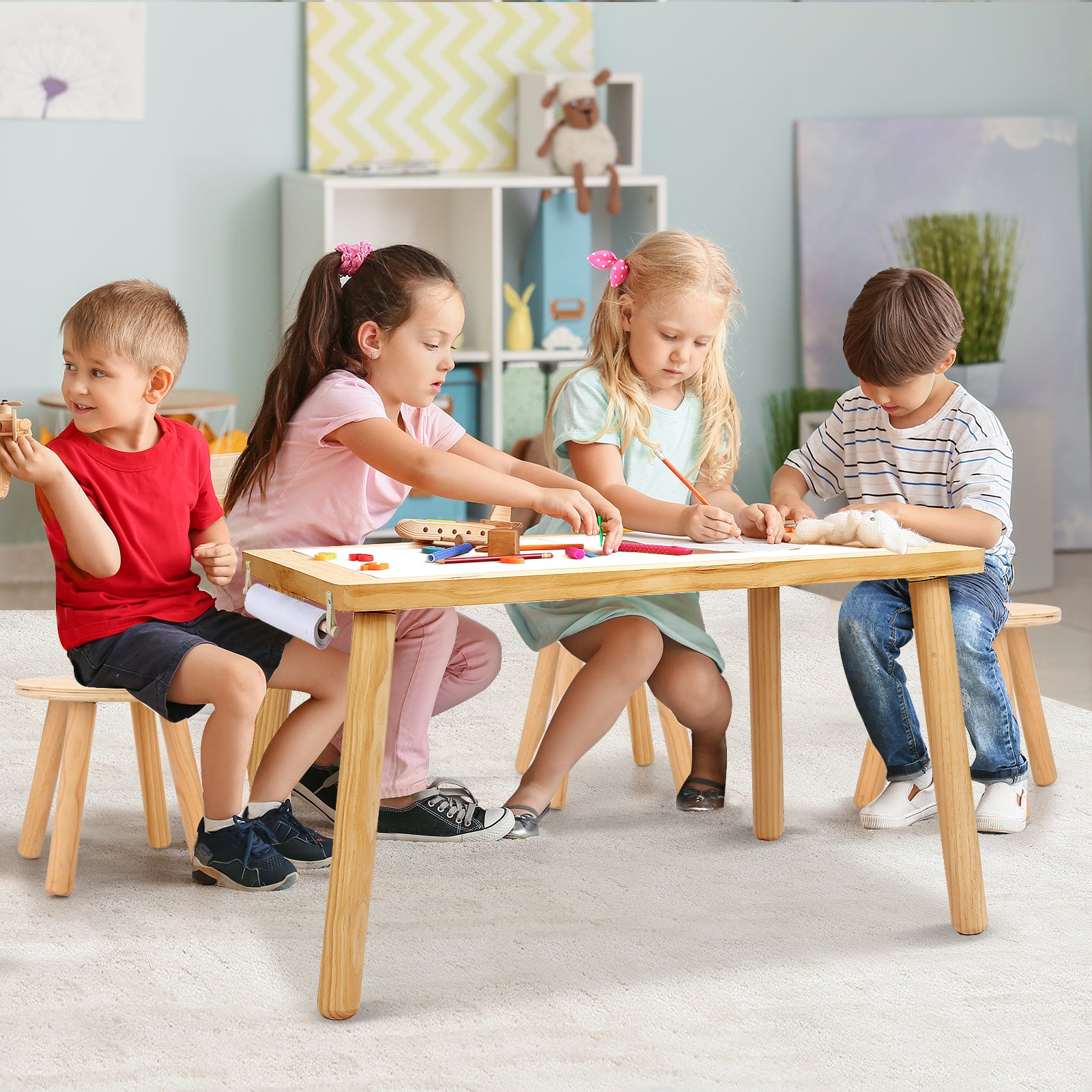 Sweet Time Wooden Step Stools for Kids, Multi-use Solid Children Chair for Sensory Table, 10inch Milking Stools