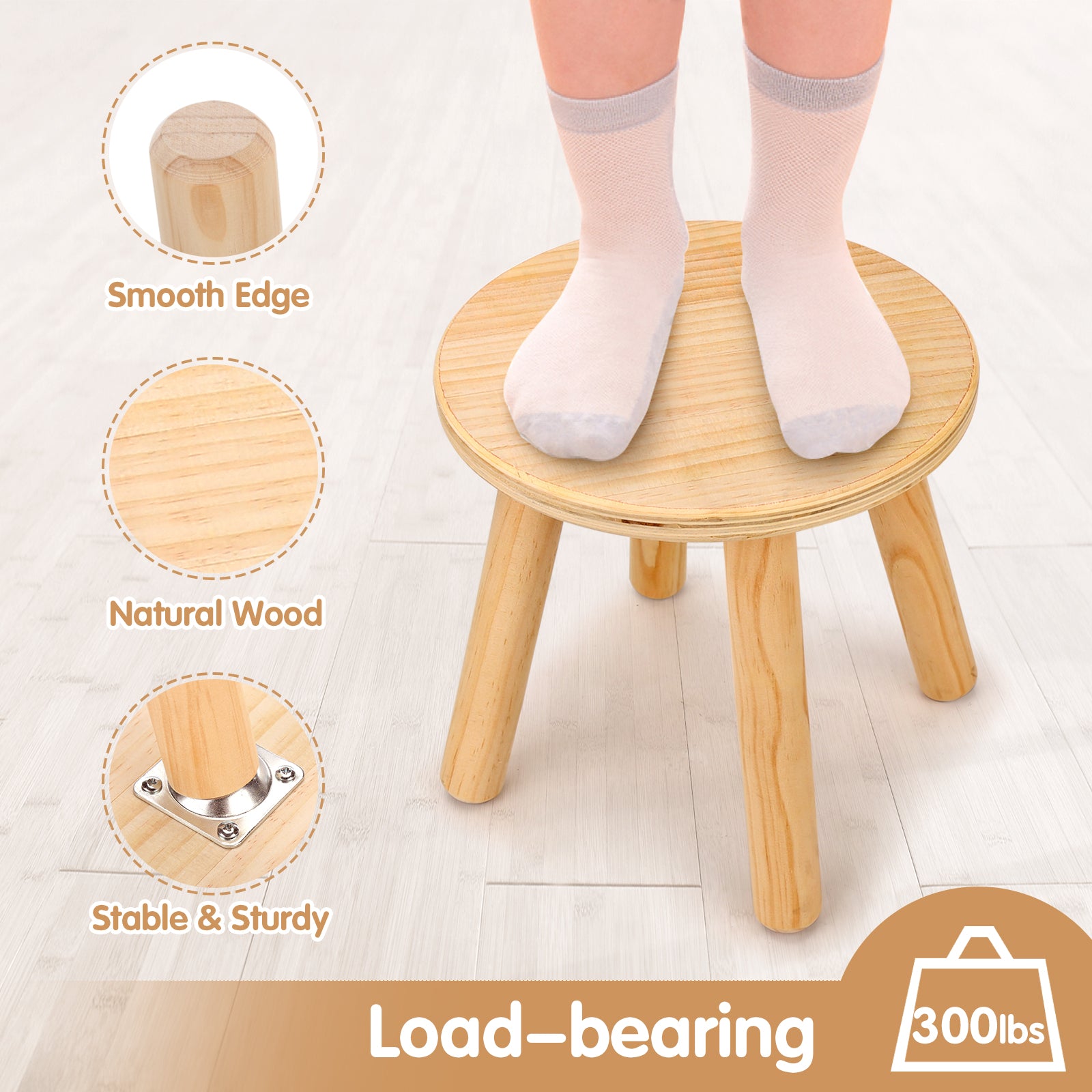 Sweet Time Wooden Step Stools for Kids, Multi-use Solid Children Chair for Sensory Table, 10inch Milking Stools
