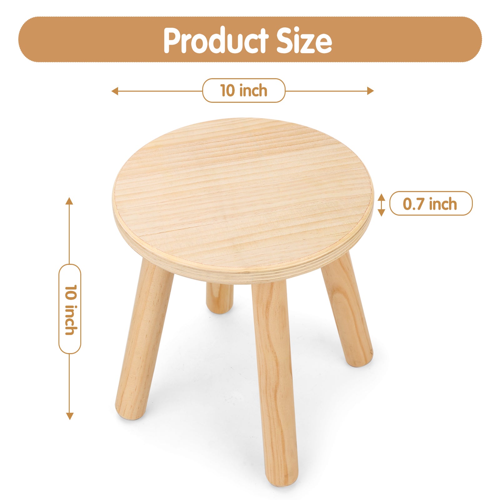 Sweet Time Wooden Step Stools for Kids, Multi-use Solid Children Chair for Sensory Table, 10inch Milking Stools