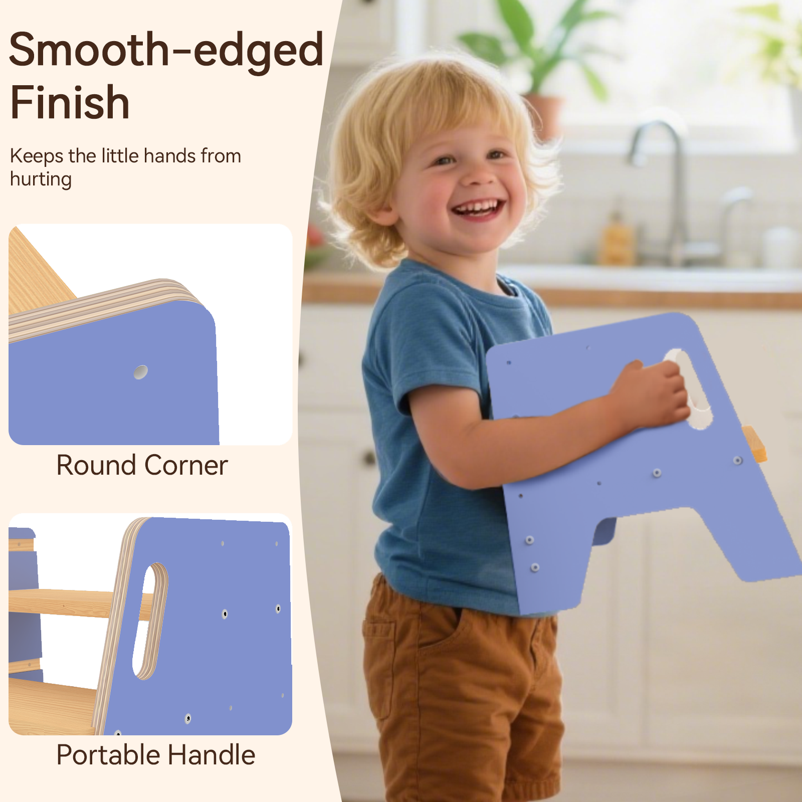 Sweet Time 2-Step Wooden Step Stool, Toddler Step Stools Kitchen Bathroom Portable Pine Wood Anti-slip Foot Stool Adults Kids