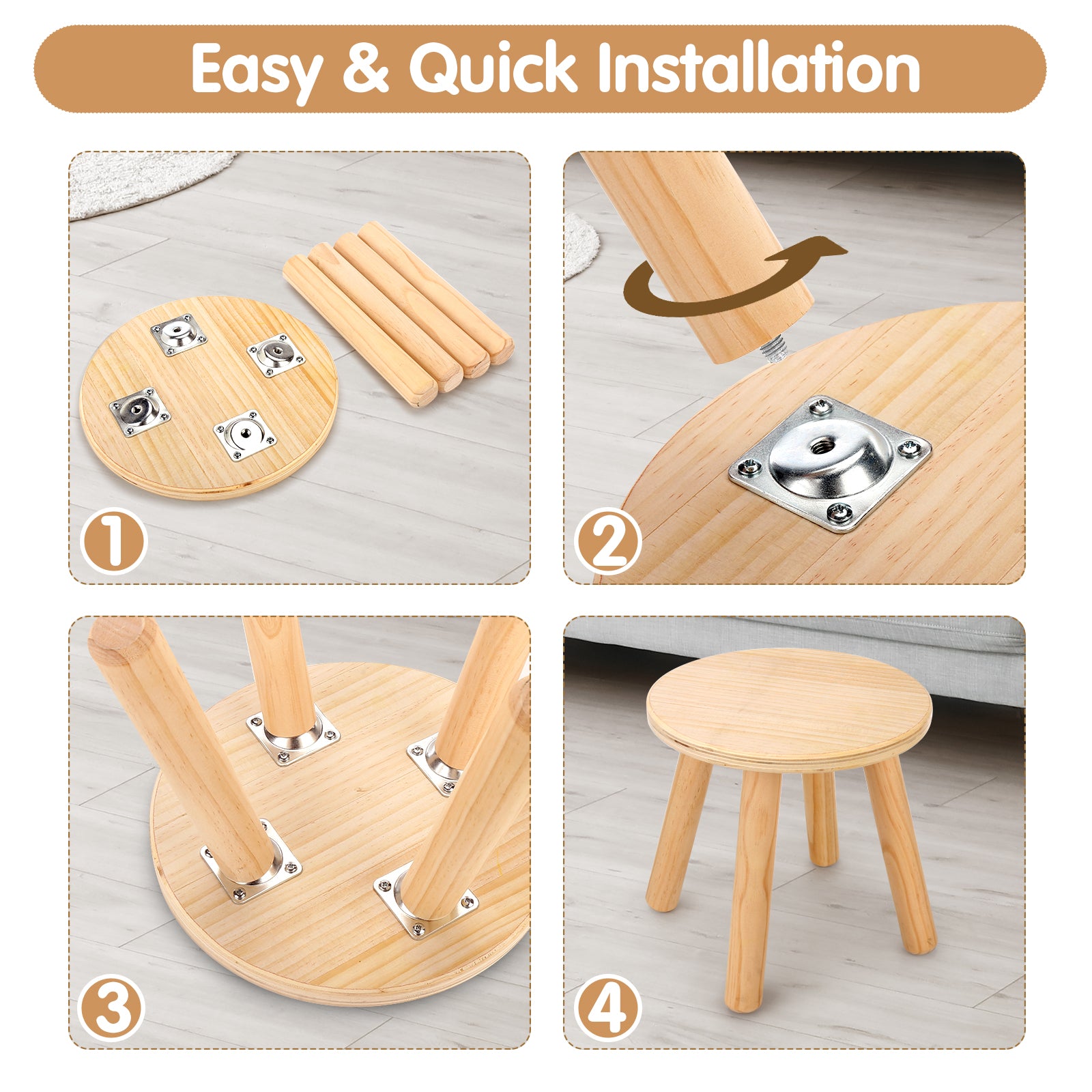 Sweet Time Wooden Step Stools for Kids, Multi-use Solid Children Chair for Sensory Table, 10inch Milking Stools