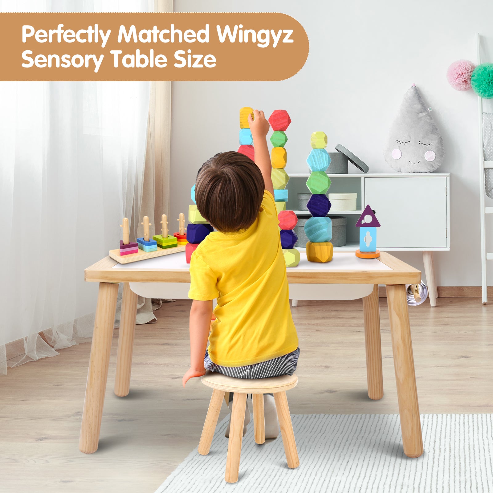 Sweet Time Wooden Step Stools for Kids, Multi-use Solid Children Chair for Sensory Table, 10inch Milking Stools