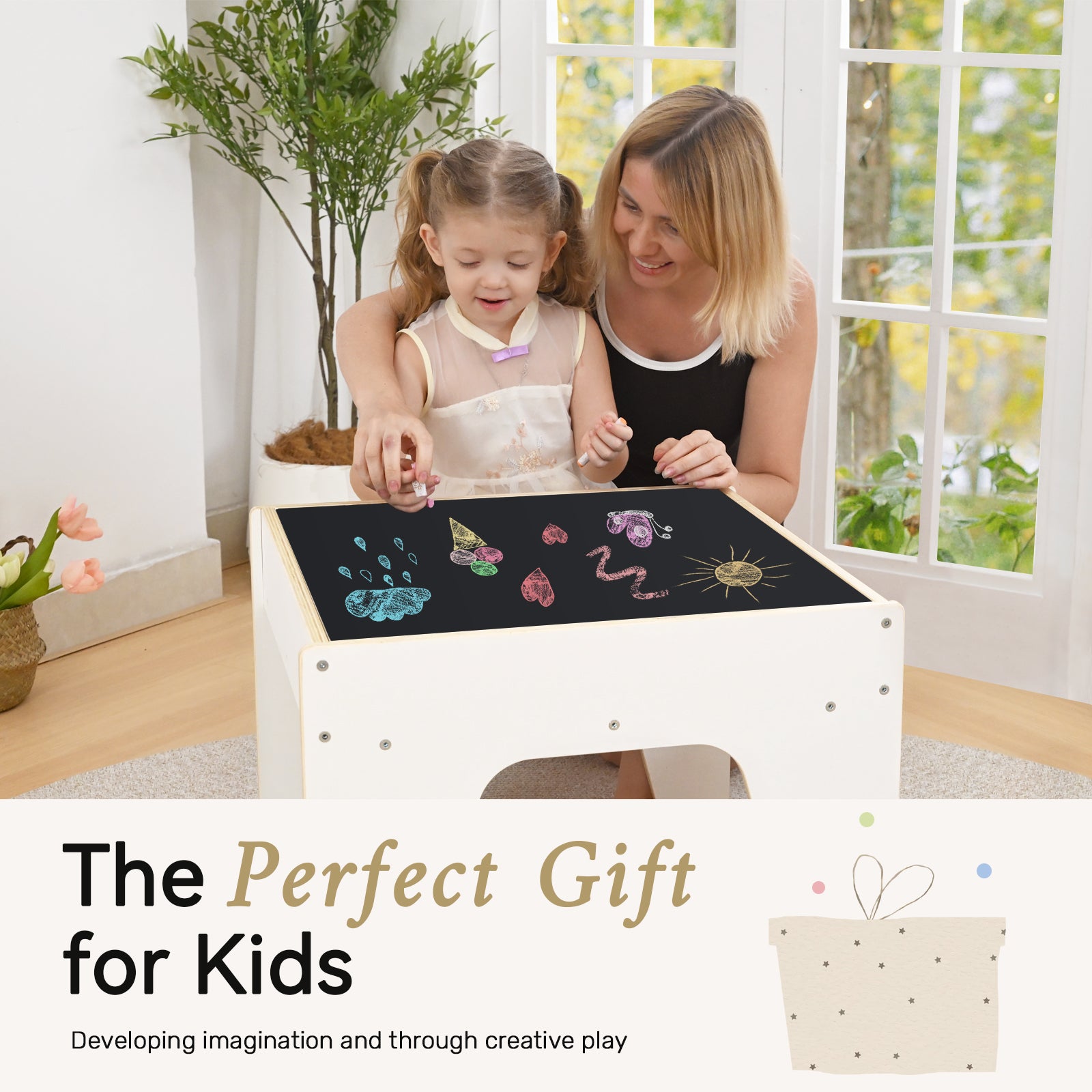 Sweet Time Kids Activity Table with Bricks Plate Wooden Storage Sensory Tables Art Desk for Toddlers