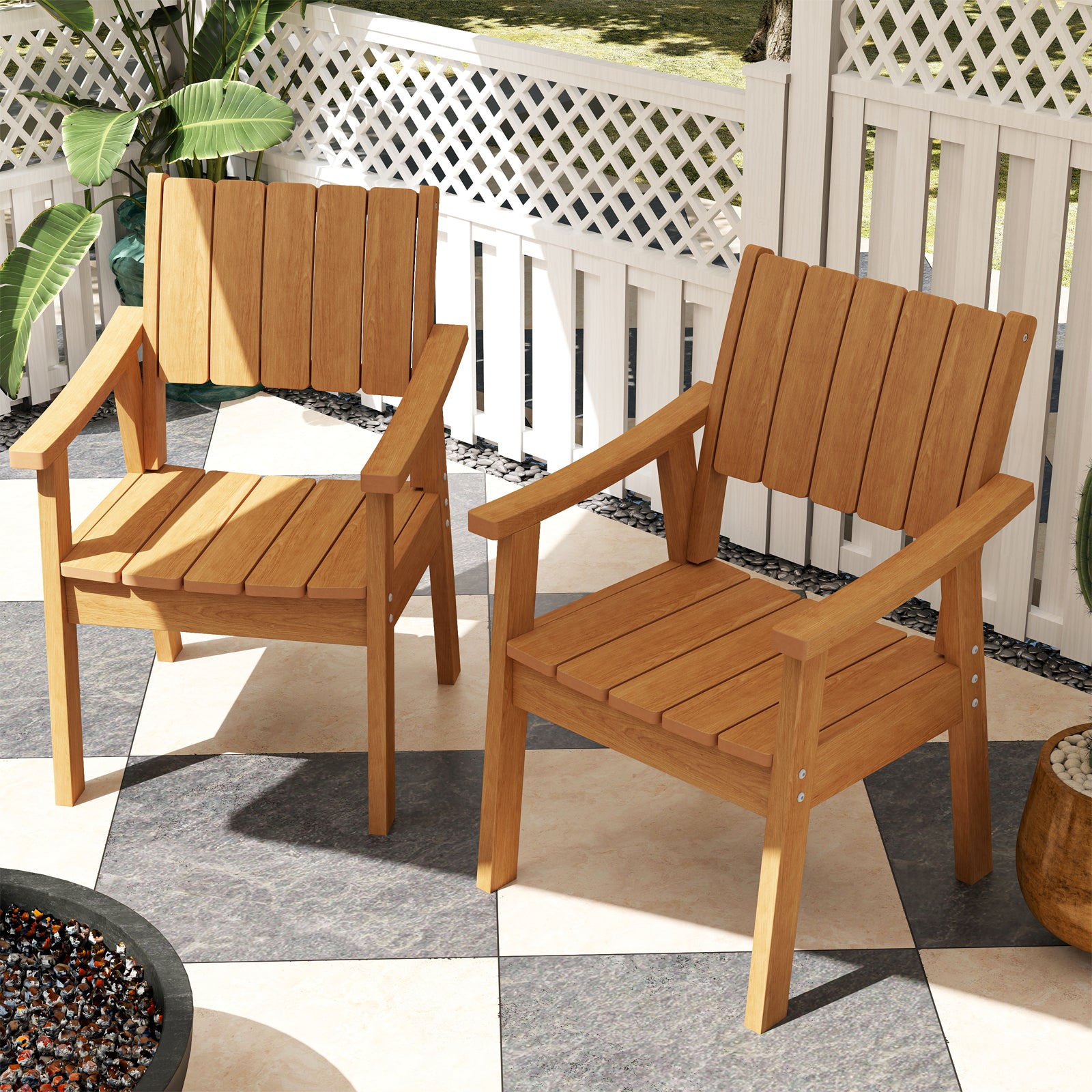 Wingyz Outdoor Armchair Set of 2 Plastic Dining Chairs Outdoor Restaurant Patio Chairs, Wood Color