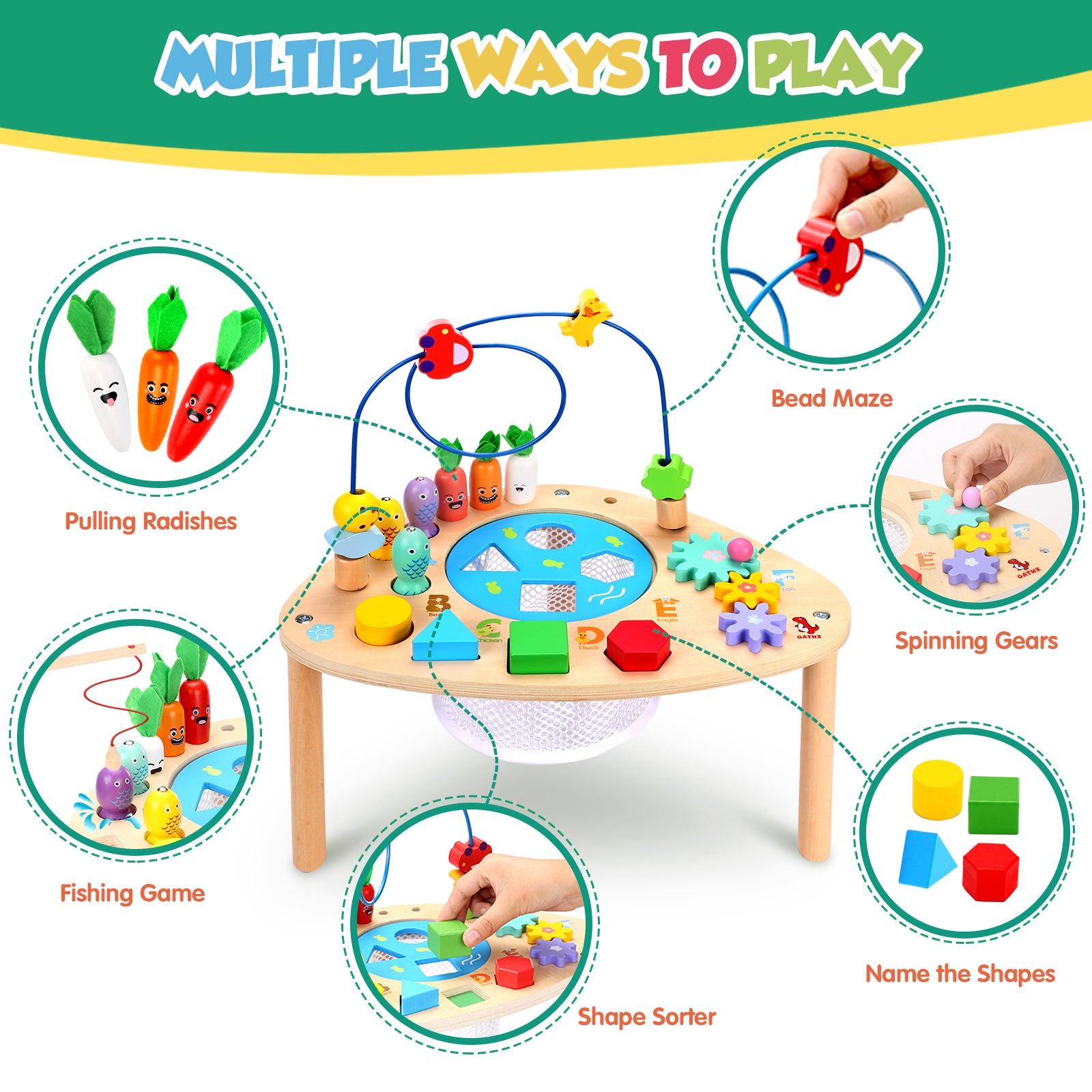 OATHX Baby Activity Table Toys Bead Mazes Board Wood Montessori Education Learn Child Birthday Gifts