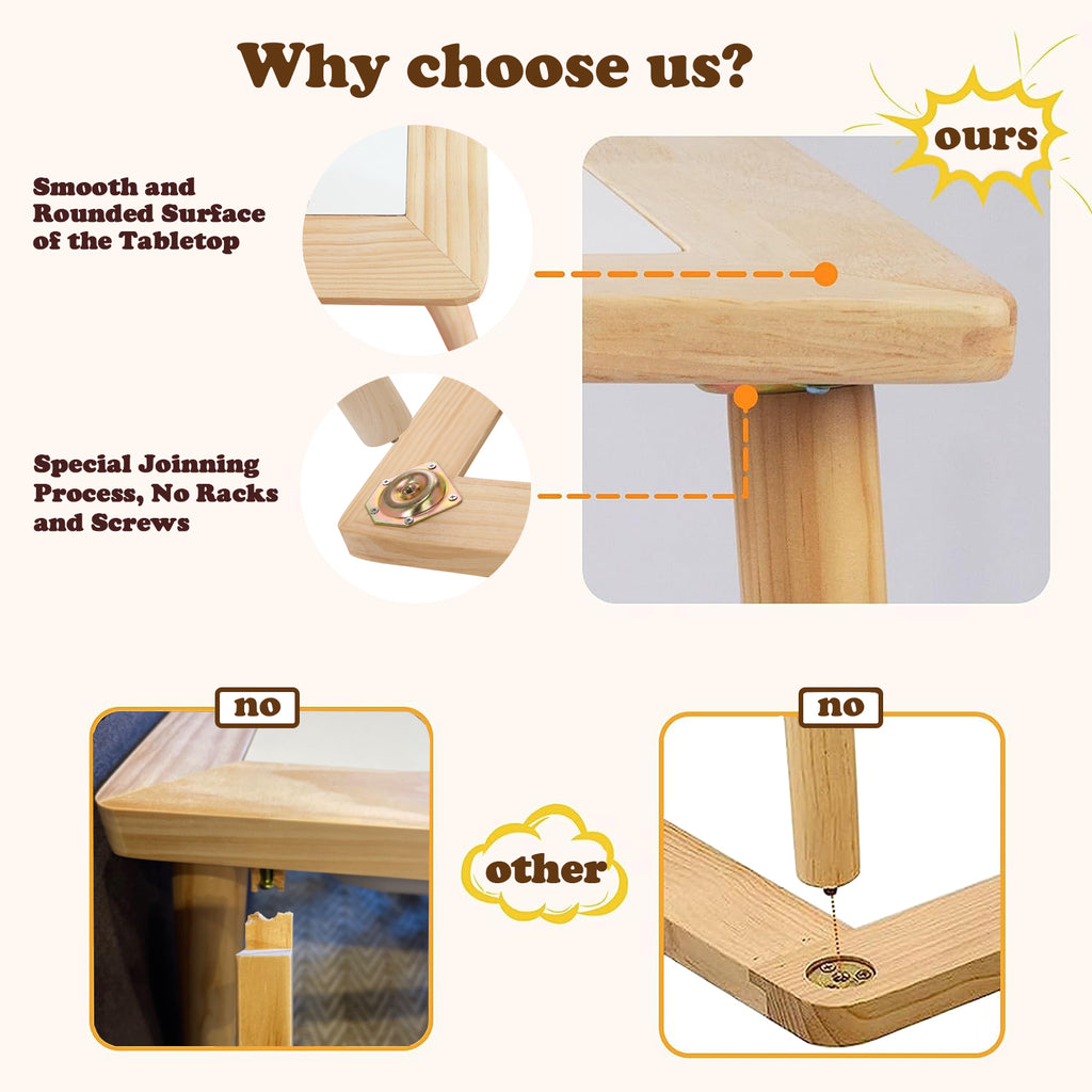 Sweet Time Kids Activity Table with Storage Bin, Wooden Montessori Toddler Sensory Table for Study