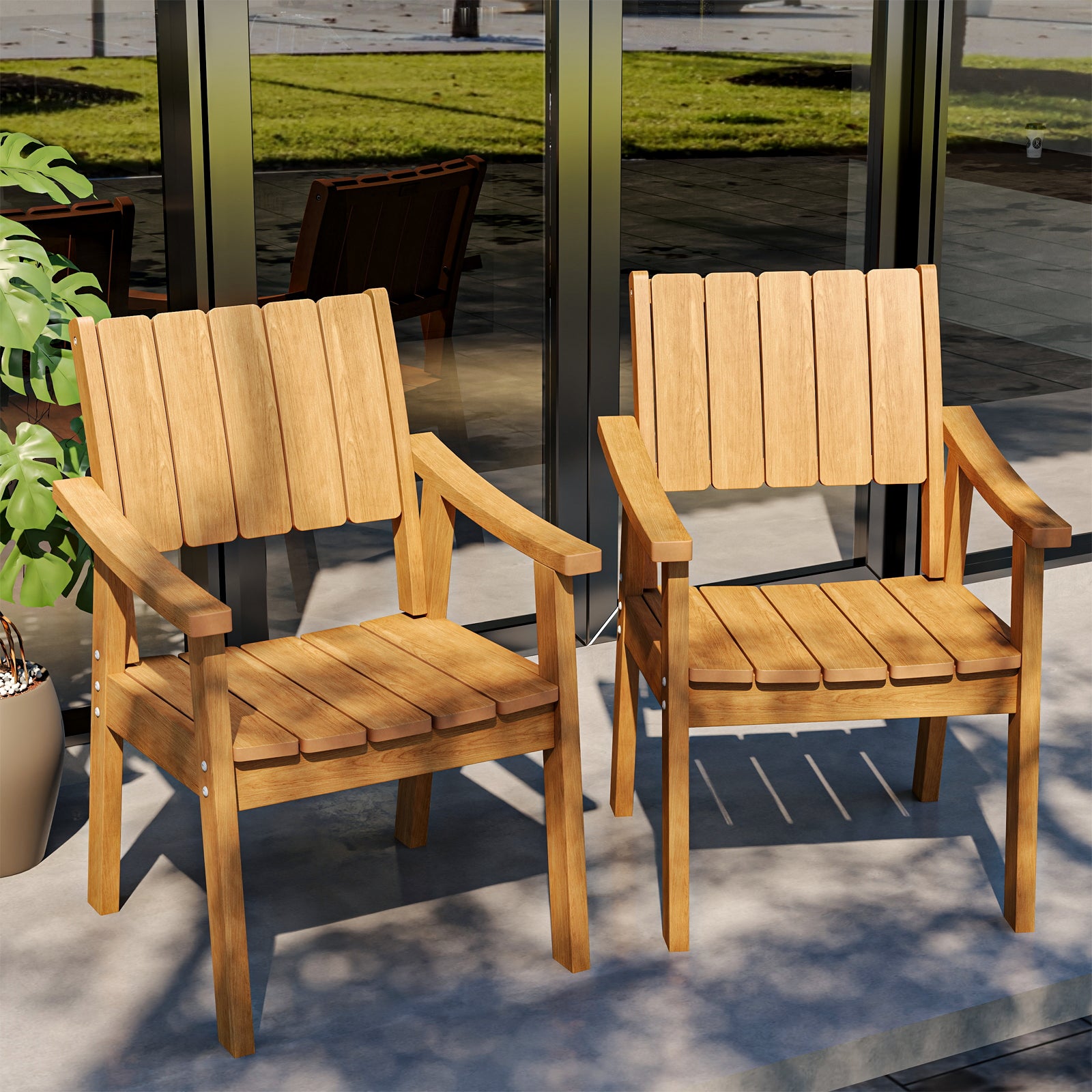 Wingyz Outdoor Armchair Set of 2 Plastic Dining Chairs Outdoor Restaurant Patio Chairs, Wood Color