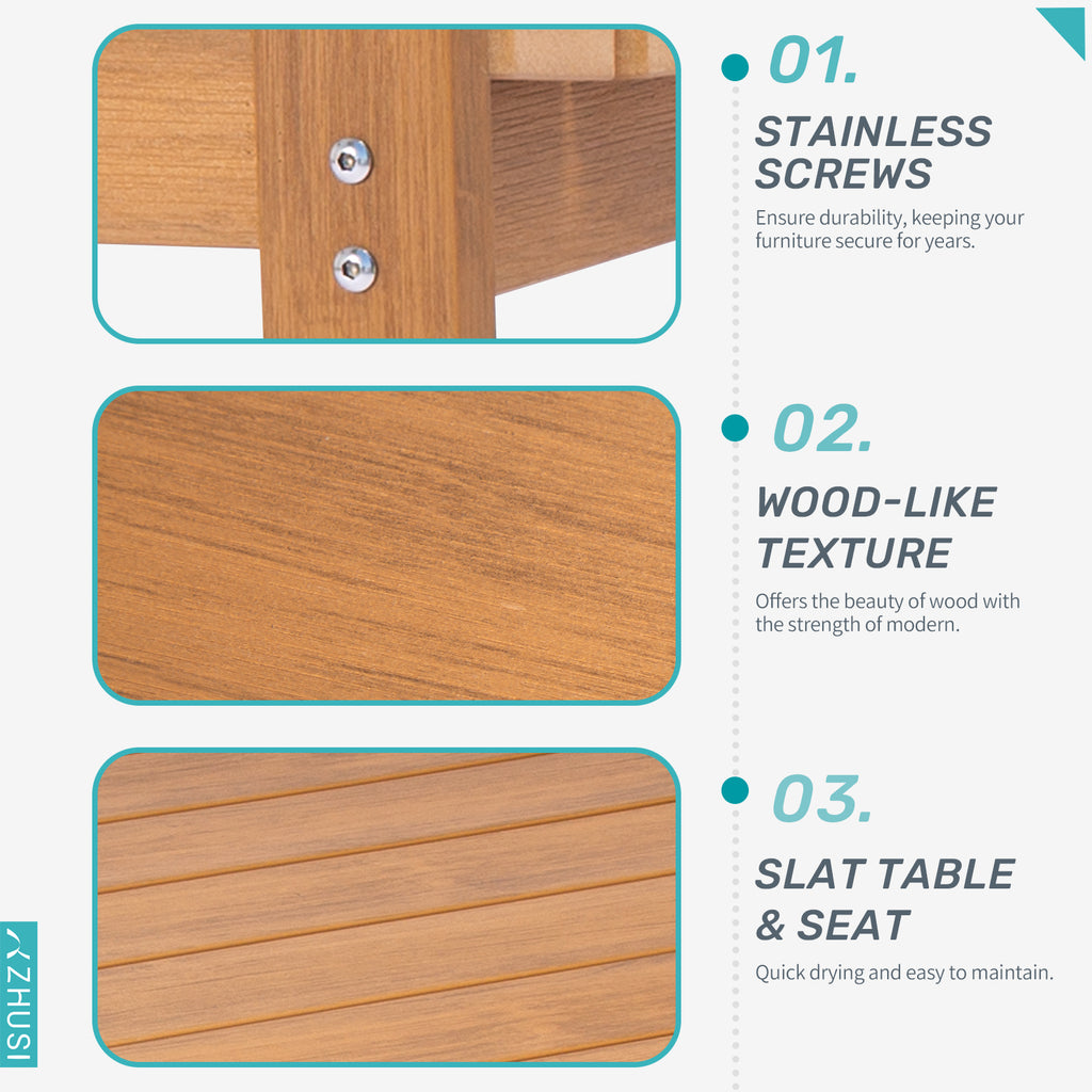 Wingyz 7 Piece Patio Dining Set Outdoor Table and Chairs Furniture Set with Umbrella Hole,Wood Color