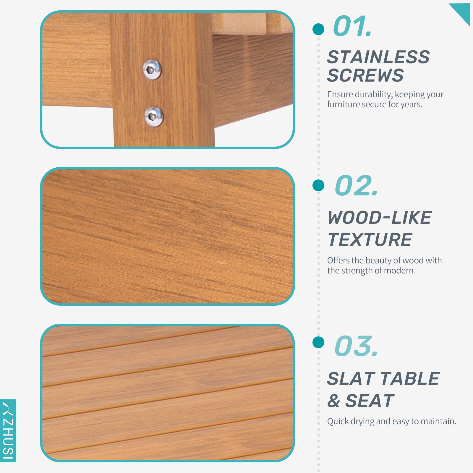 Wingyz 7 Piece Patio Dining Set Outdoor Table and Chairs Furniture Set with Umbrella Hole,Wood Color