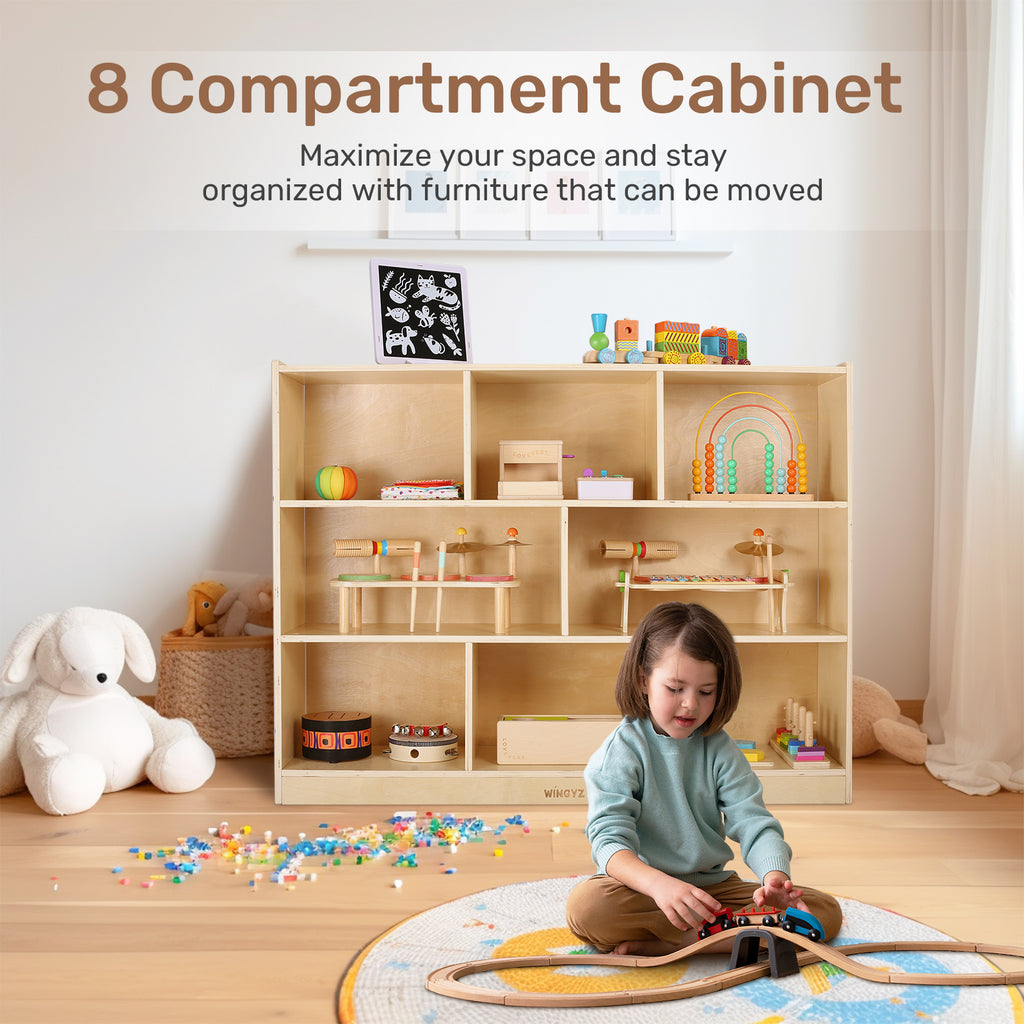 Sweet Time Wooden Storage Cabinet 3 Tier Bookshelf Kid Toy Organizer Book Shelf for Playroom Classrooms