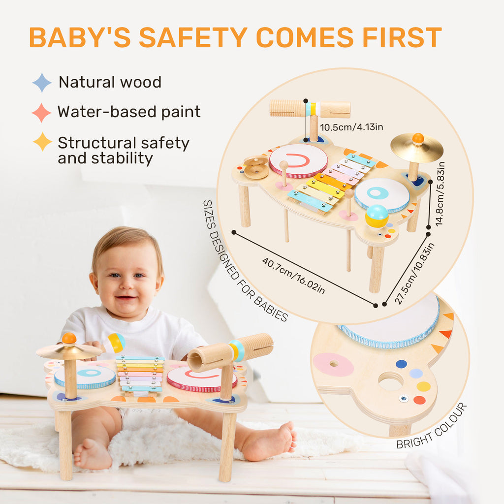 OATHX Kids Drum Set, Musical Instruments for Toddlers Learn Toys, Tiger Xylophone Wooden Music Toy