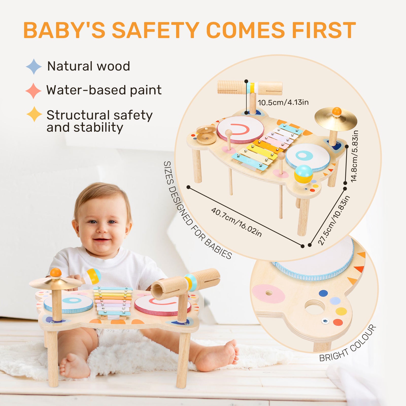 OATHX Kids Drum Set, Musical Instruments for Toddlers Learn Toys, Tiger Xylophone Wooden Music Toy