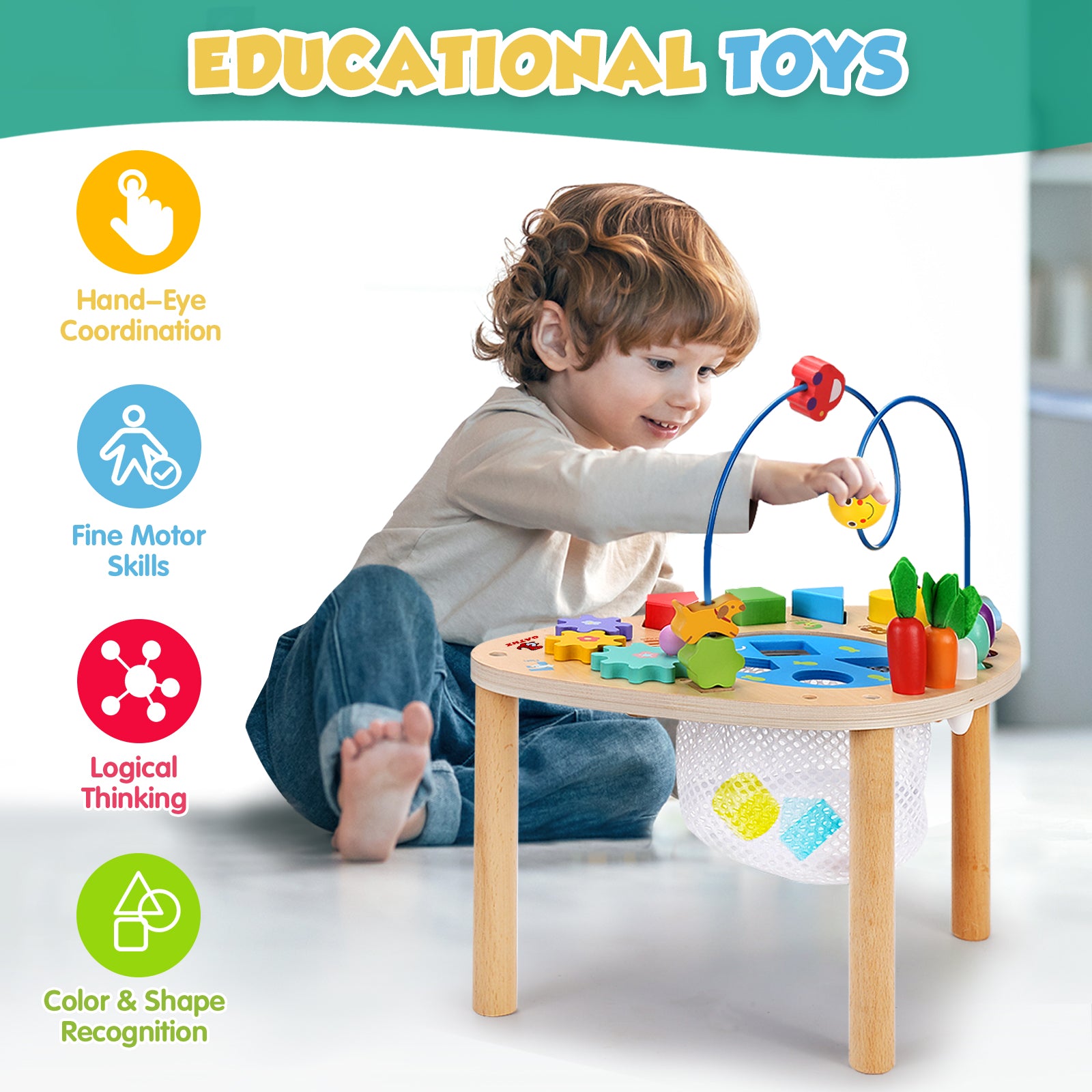 OATHX Baby Activity Table Toys Bead Mazes Board Wood Montessori Education Learn Child Birthday Gifts