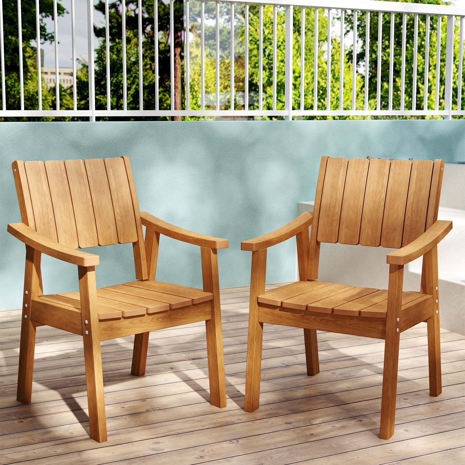 Wingyz Outdoor Armchair Set of 2 Plastic Dining Chairs Outdoor Restaurant Patio Chairs, Wood Color