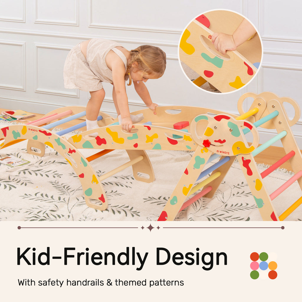 Sweet Time Pikler Triangle Set with Cushion, 8 in 1 Wooden Montessori Climbing Toys, Foldable Indoor Playground Jungle Gym Playsets for Toddler, Baby, Kid