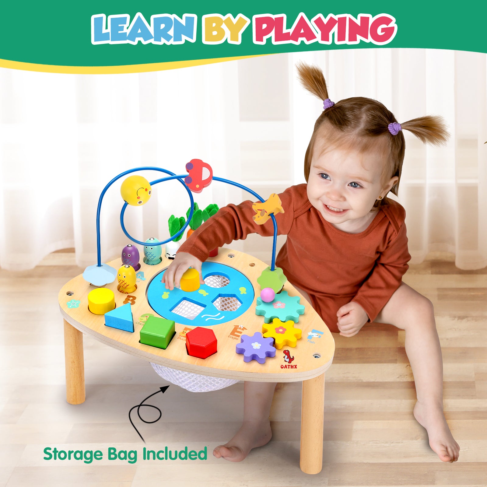 OATHX Baby Activity Table Toys Bead Mazes Board Wood Montessori Education Learn Child Birthday Gifts