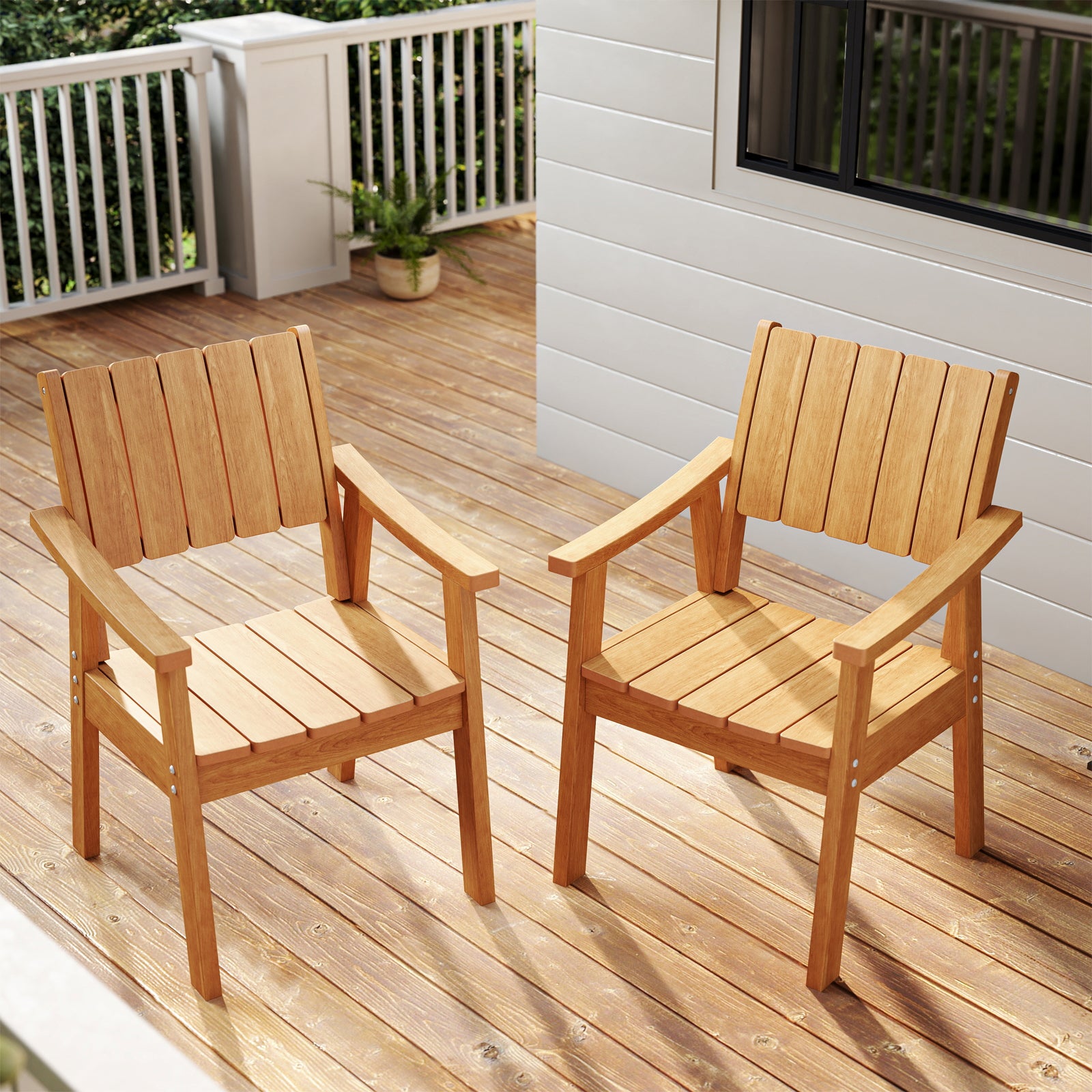 Wingyz Outdoor Armchair Set of 2 Plastic Dining Chairs Outdoor Restaurant Patio Chairs, Wood Color