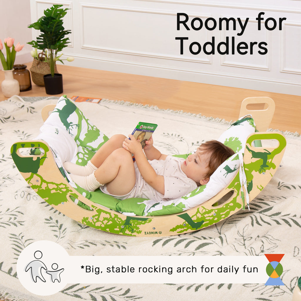 Sweet Time Pikler Triangle Set with Cushion, 8 in 1 Wooden Montessori Climbing Toys, Foldable Indoor Playground Jungle Gym Playsets for Toddler, Baby, Kid