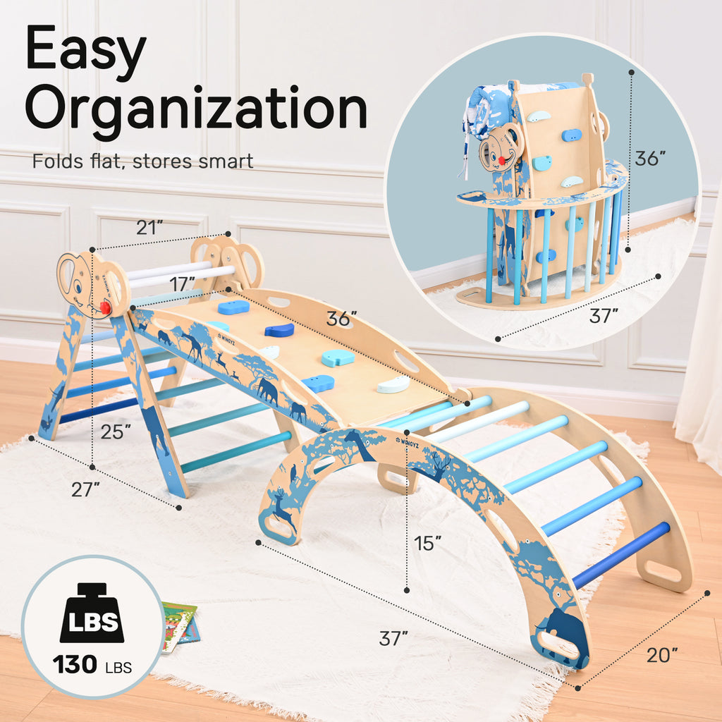 Sweet Time Pikler Triangle Set with Cushion, 8 in 1 Wooden Montessori Climbing Toys, Foldable Indoor Playground Jungle Gym Playsets for Toddler, Baby, Kid