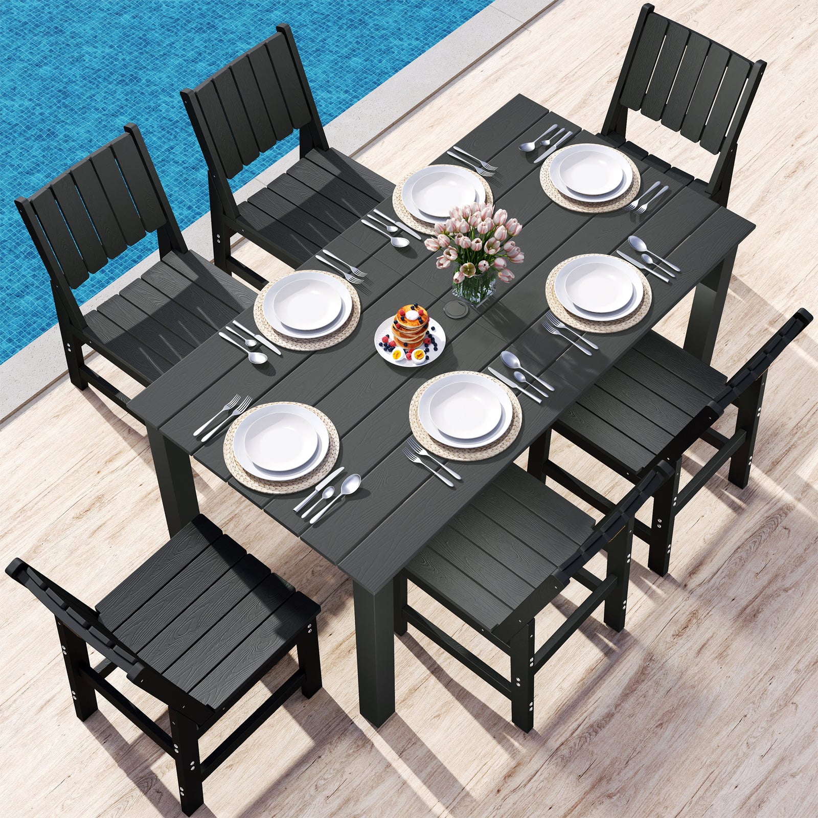Wingyz 7 Piece Patio Dining Set Outdoor Table and Chairs Furniture Set with Umbrella Hole,Wood Color