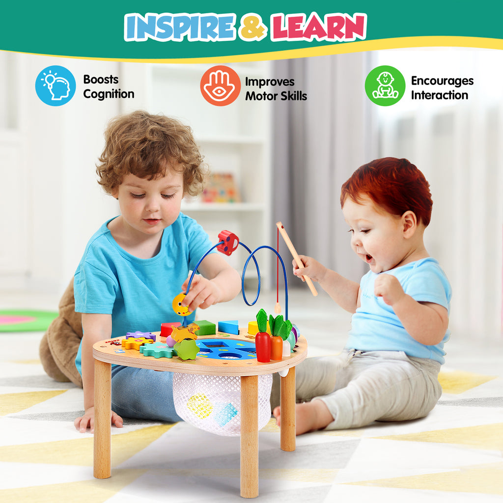 OATHX Baby Activity Table Toys Bead Mazes Board Wood Montessori Education Learn Child Birthday Gifts