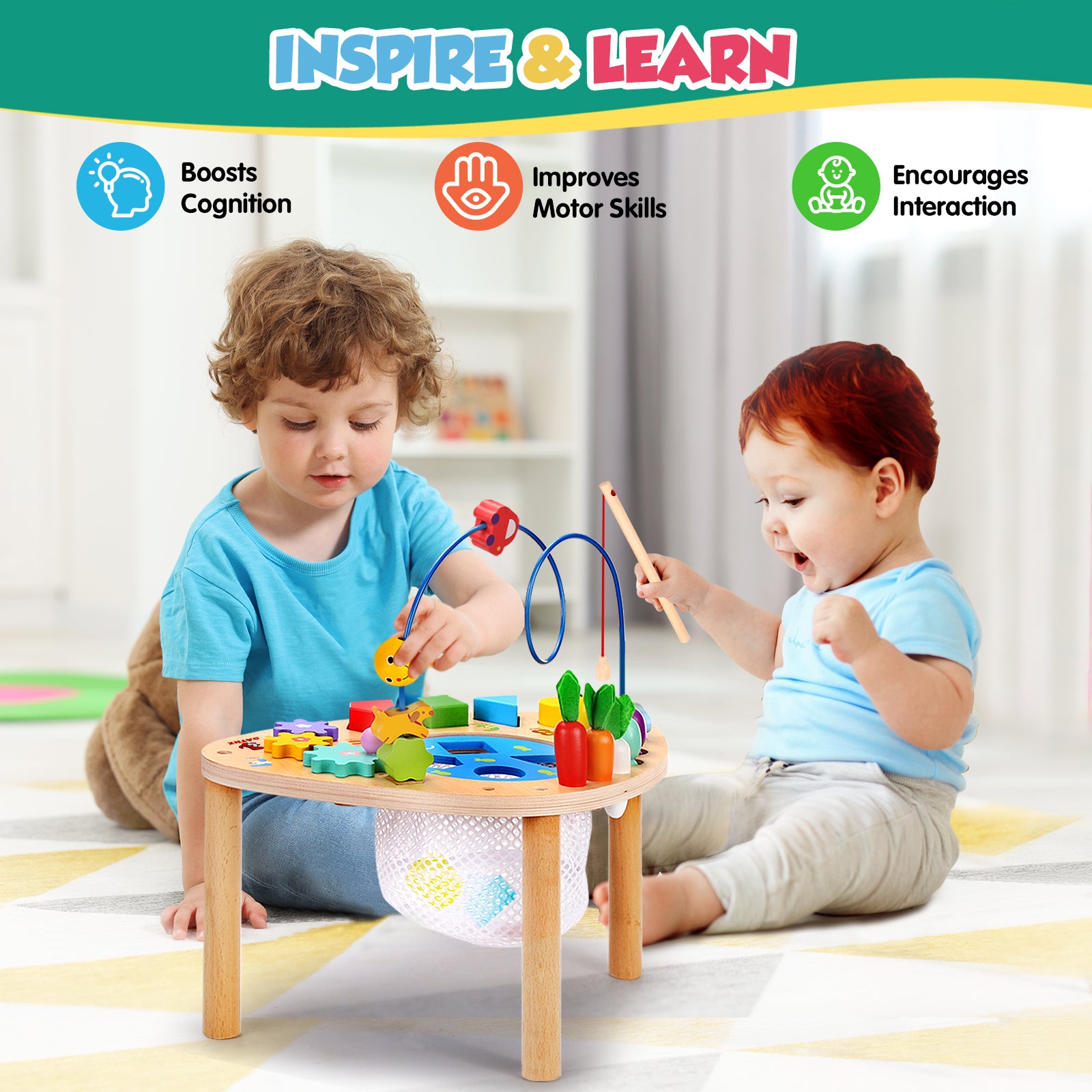 OATHX Baby Activity Table Toys Bead Mazes Board Wood Montessori Education Learn Child Birthday Gifts