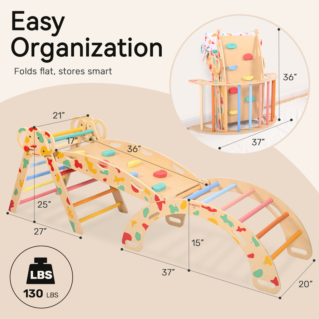 Sweet Time Pikler Triangle Set with Cushion, 8 in 1 Wooden Montessori Climbing Toys, Foldable Indoor Playground Jungle Gym Playsets for Toddler, Baby, Kid