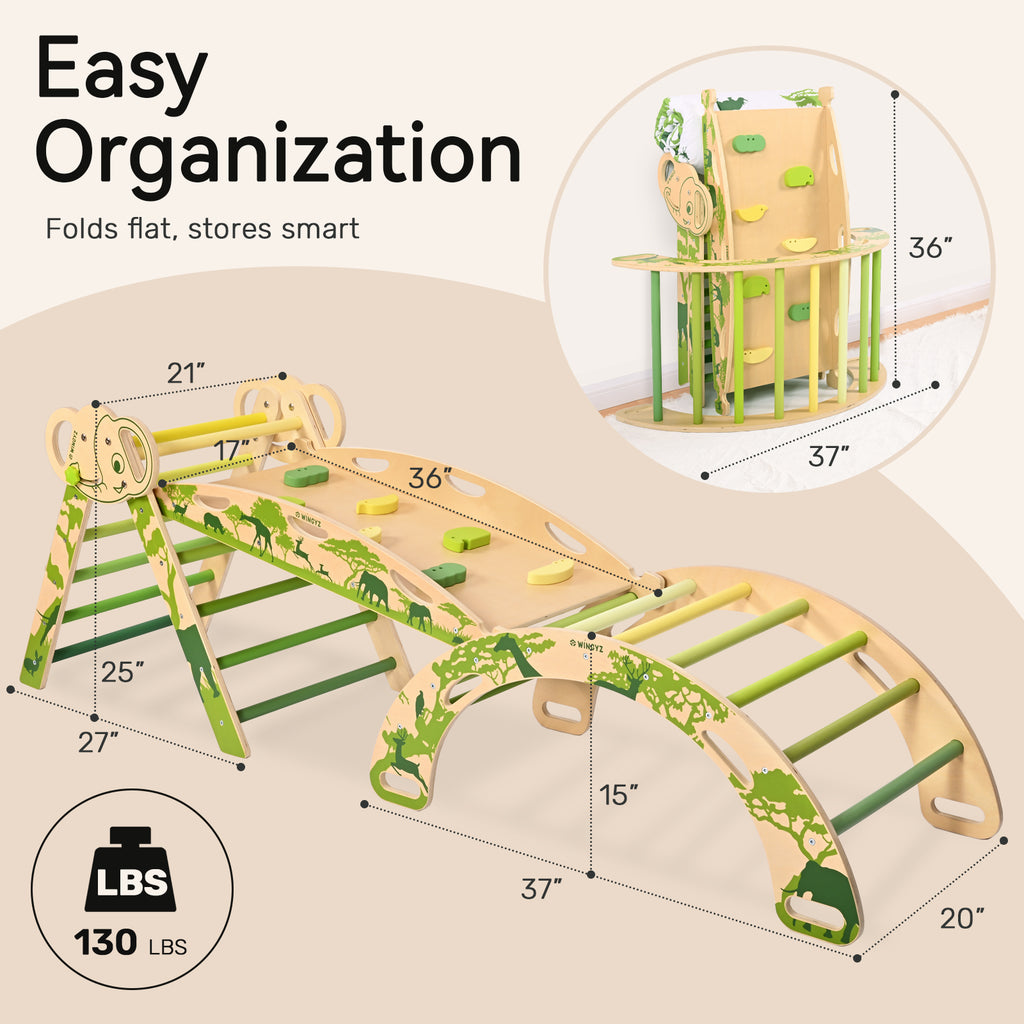 Sweet Time Pikler Triangle Set with Cushion, 8 in 1 Wooden Montessori Climbing Toys, Foldable Indoor Playground Jungle Gym Playsets for Toddler, Baby, Kid
