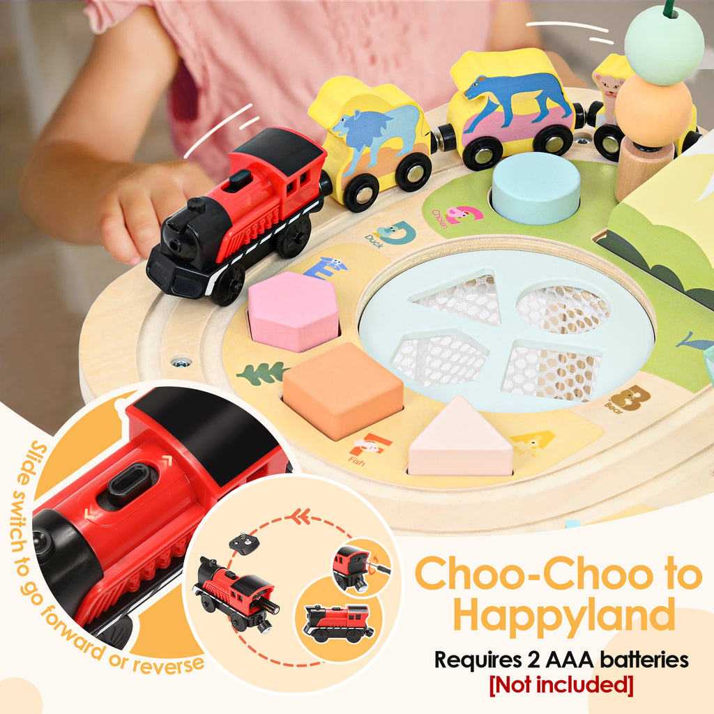 OATHX Toy Bead Maze Train Track Toddler Activity Table Wood Montessori Baby Sensory Learn Toy Child 1-5 Year