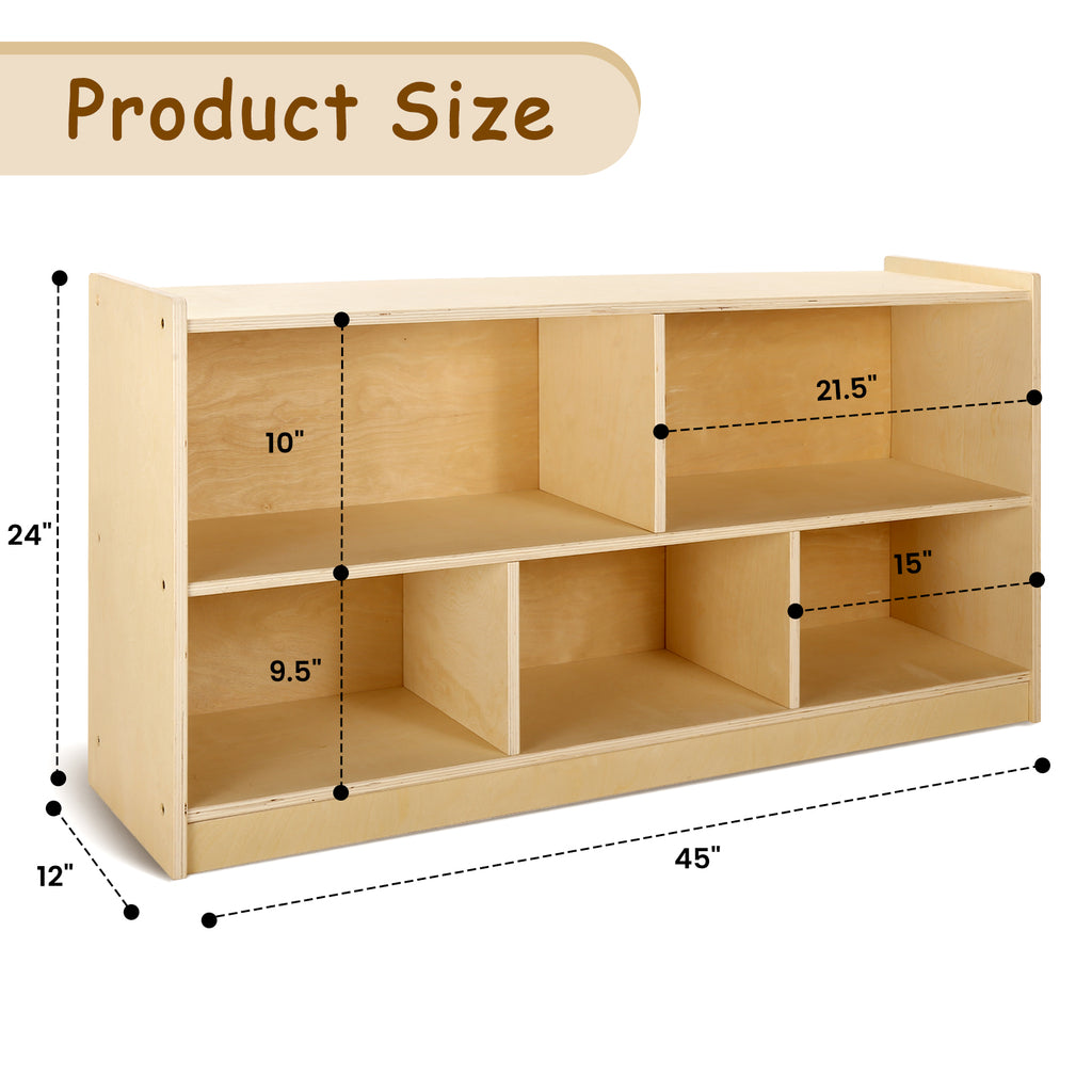 Sweet Time Wooden Storage Cabinet Montessori Bookshelf 5-Section Kids Toy Organizer Book Shelf Living Rooms Nursery Classroom 