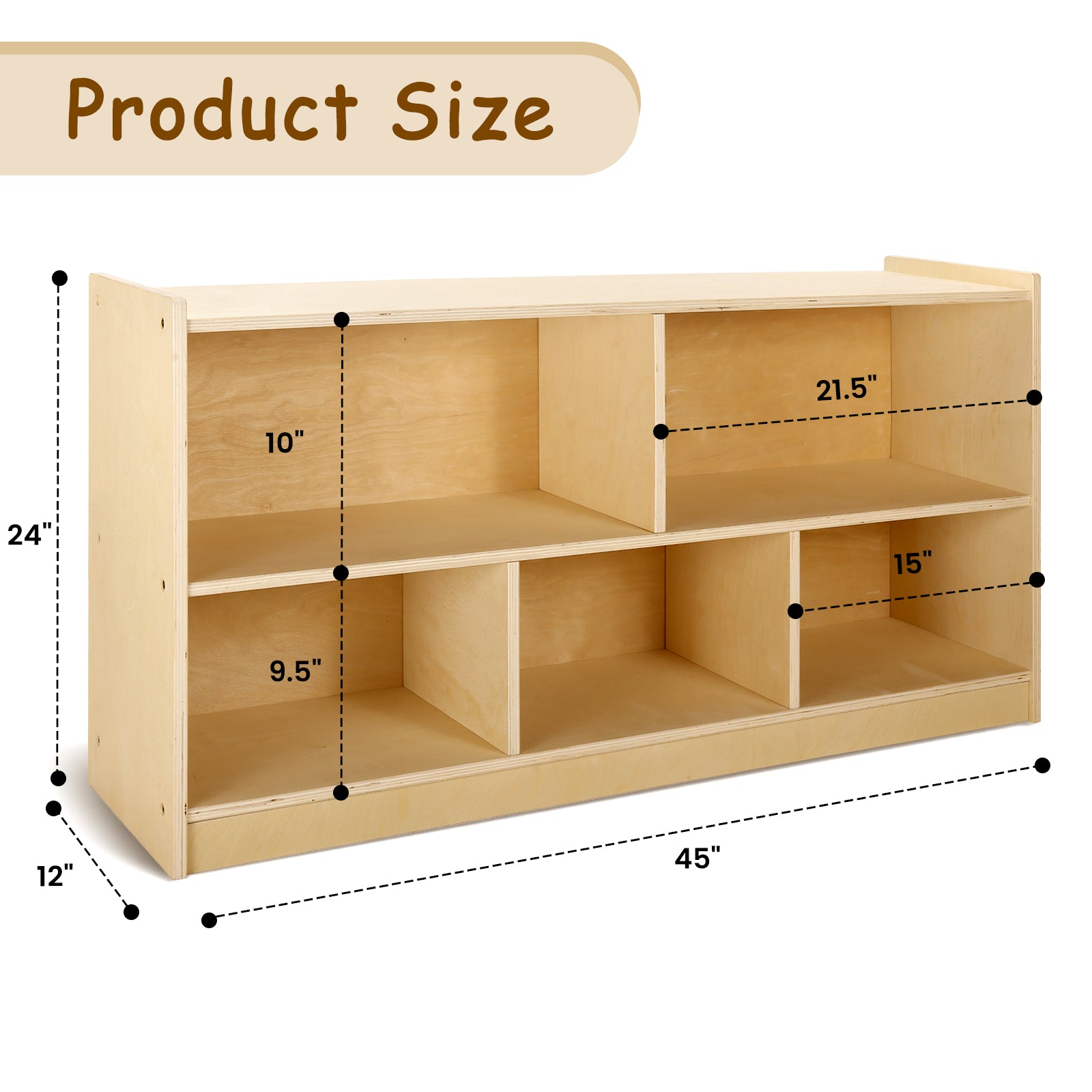 Sweet Time Wooden Storage Cabinet Montessori Bookshelf 5-Section Kids Toy Organizer Book Shelf Living Rooms Nursery Classroom 