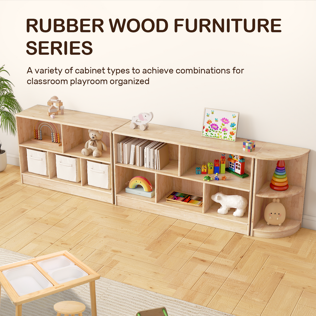 Kids Bookshelf and Toy Storage Rubber Wood 5 Cube Storage Organizer, 35.4" L Montessori Book Shelf For Kids Rooms Classroom Nursery Daycare