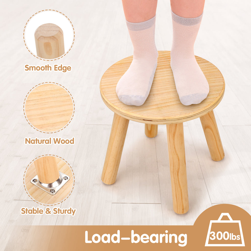 Sweet Time Wooden Step Stools for Kids, Multi-use Solid Children Chair for Sensory Table, 10inch Milking Stools