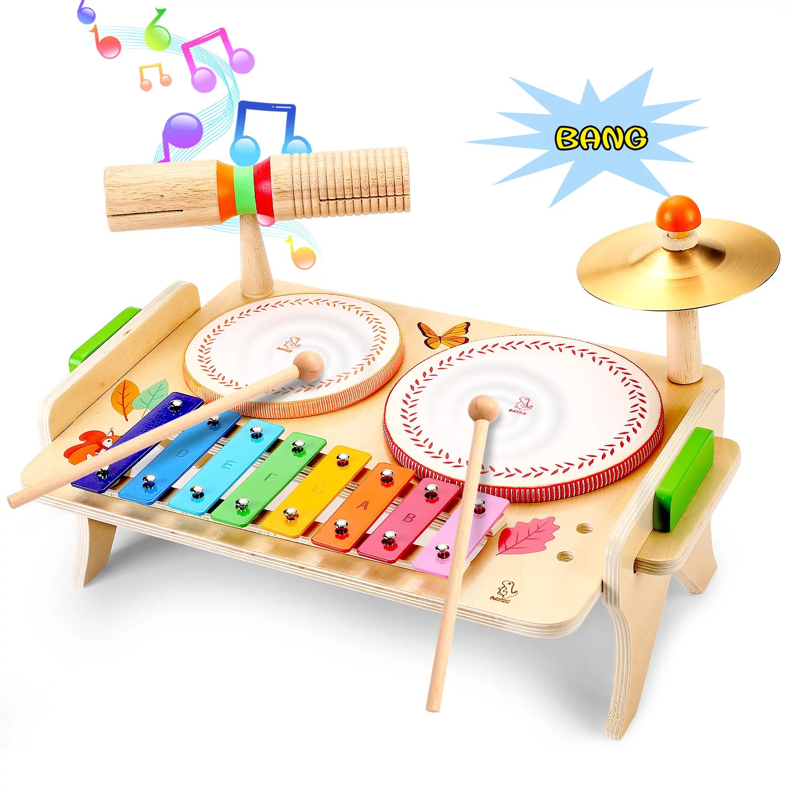 OATHX Kids Drum Set, Musical Instruments Xylophone for Toddlers,Educational Montessori Toys Baby Music Set