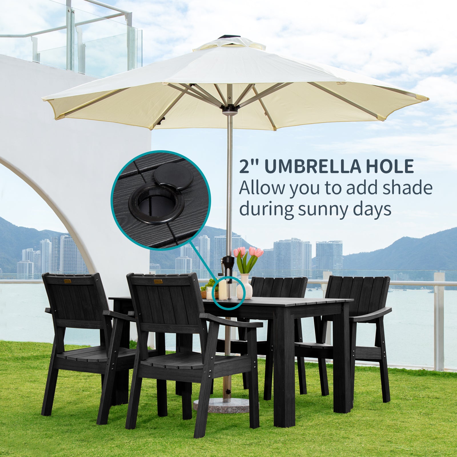 Wingyz Dining Table with Umbrella Hole for Indoor Outside Patio Garden Backyard and Poolside, All Weather, No Chair