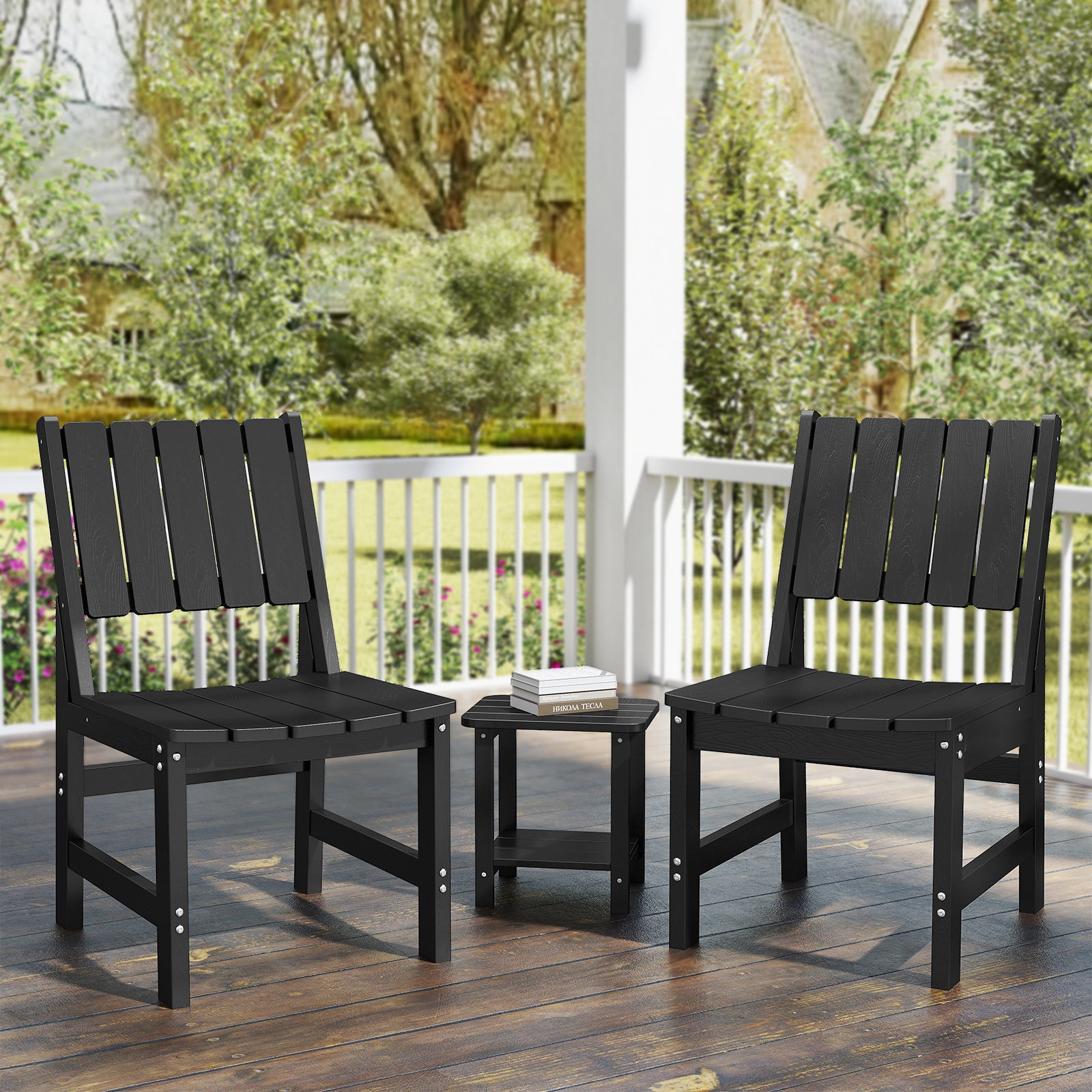 Wingyz Patio Dining Chairs Set of 2 Mid Back Chair for Outdoor Lawn Garden Backyard All Weather Black