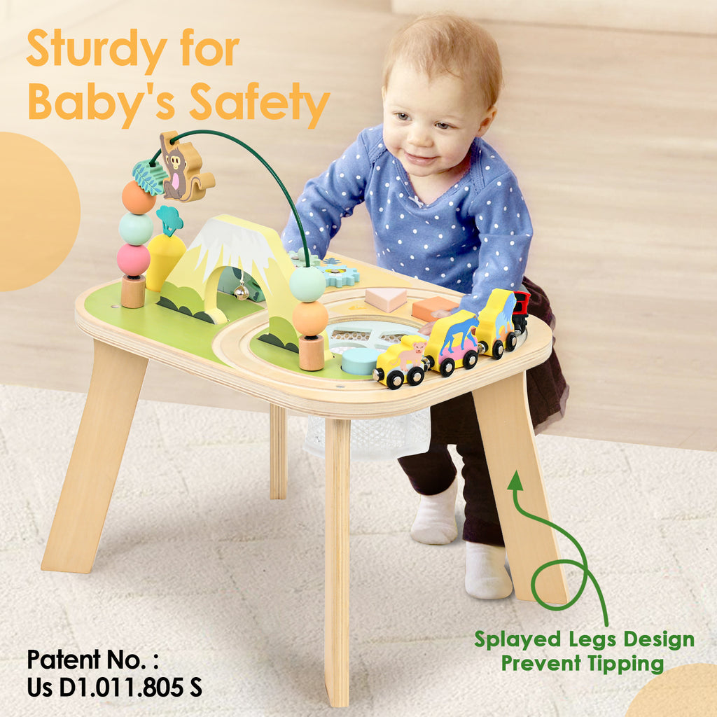 OATHX Toy Bead Maze Train Track Toddler Activity Table Wood Montessori Baby Sensory Learn Toy Child 1-5 Year