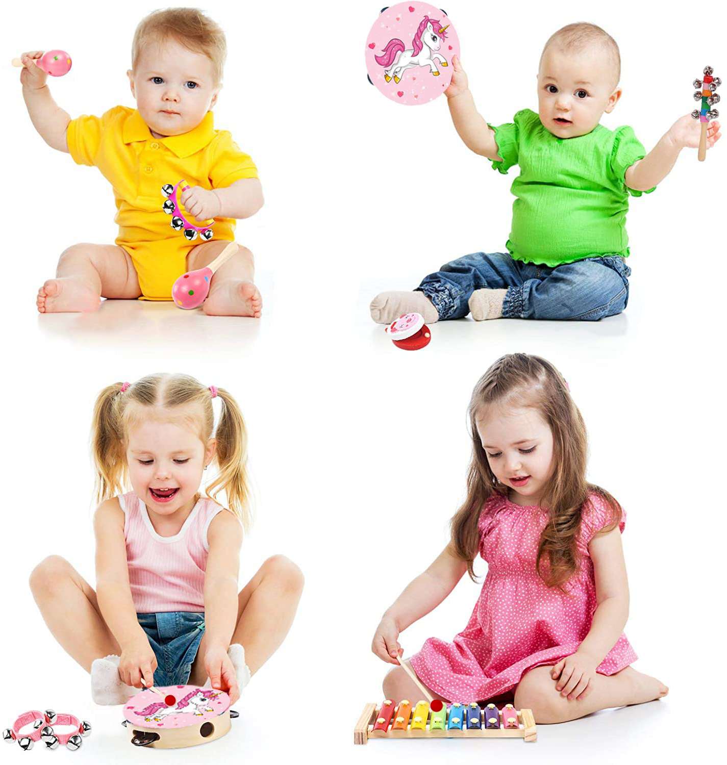 OATHX Music Toys Toddler Learning Toy 12-Piece Wooden Montessori Musical Instrument Set for Kid