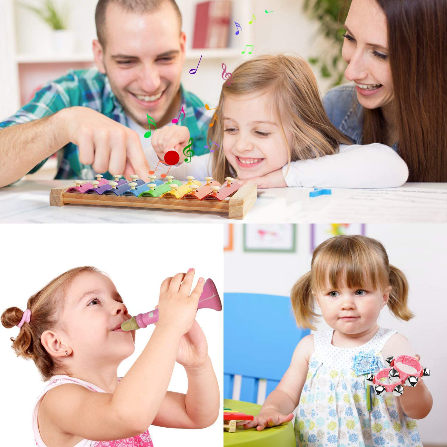 OATHX Music Toys Toddler Learning Toy 12-Piece Wooden Montessori Musical Instrument Set for Kid